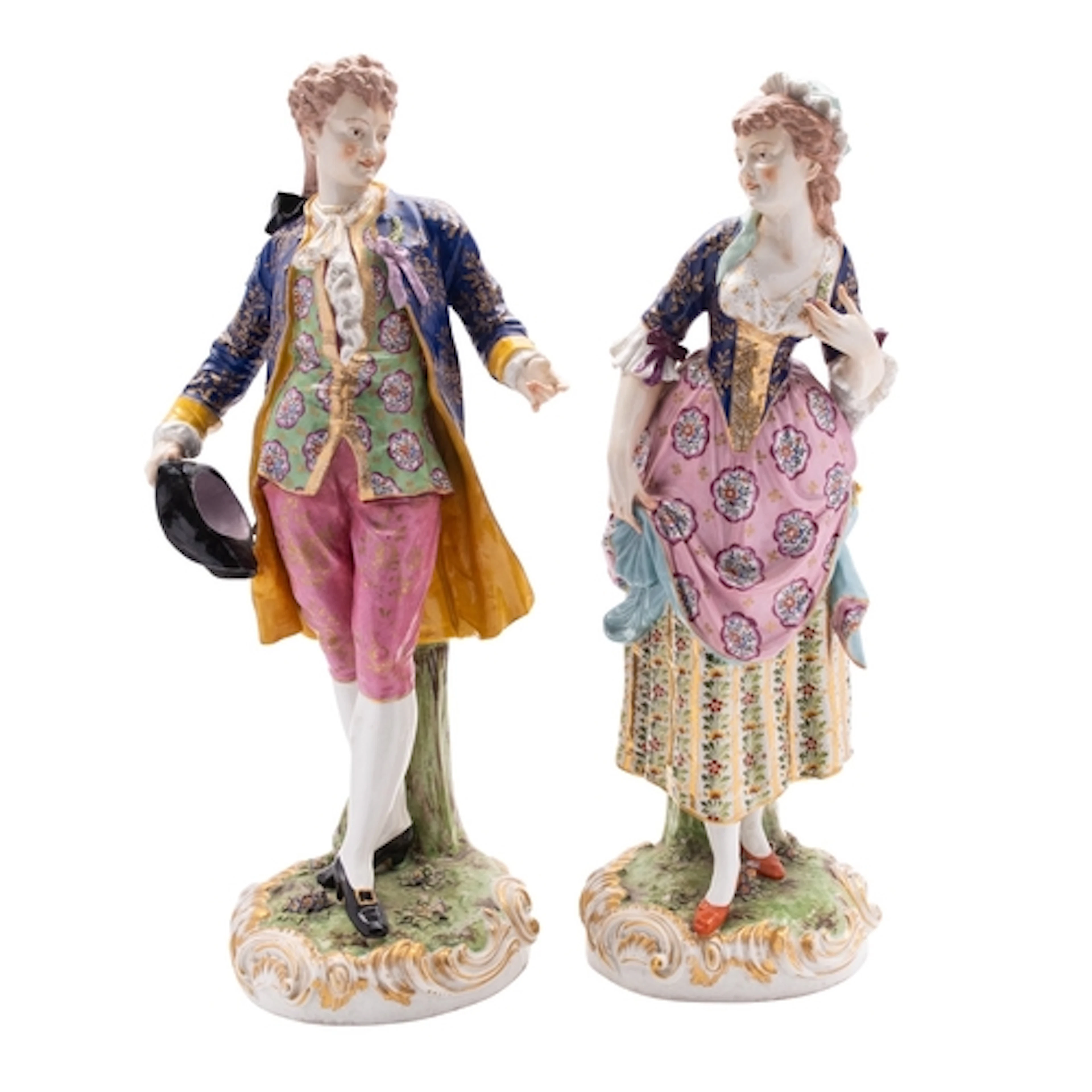 A pair of large Samson porcelain figures of a gallant and co...