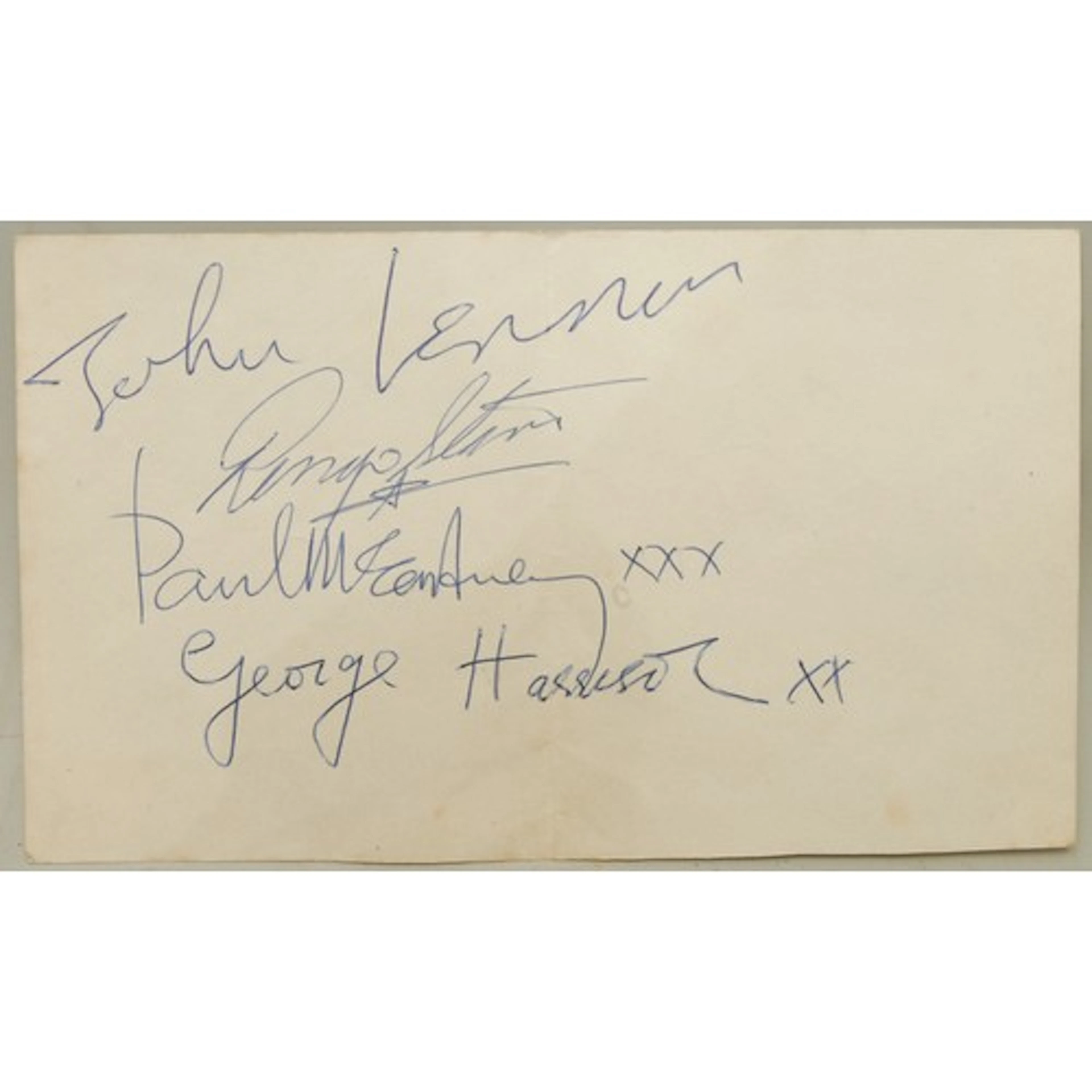 Autographs - The Beatles, a full set of four in blue biro on...
