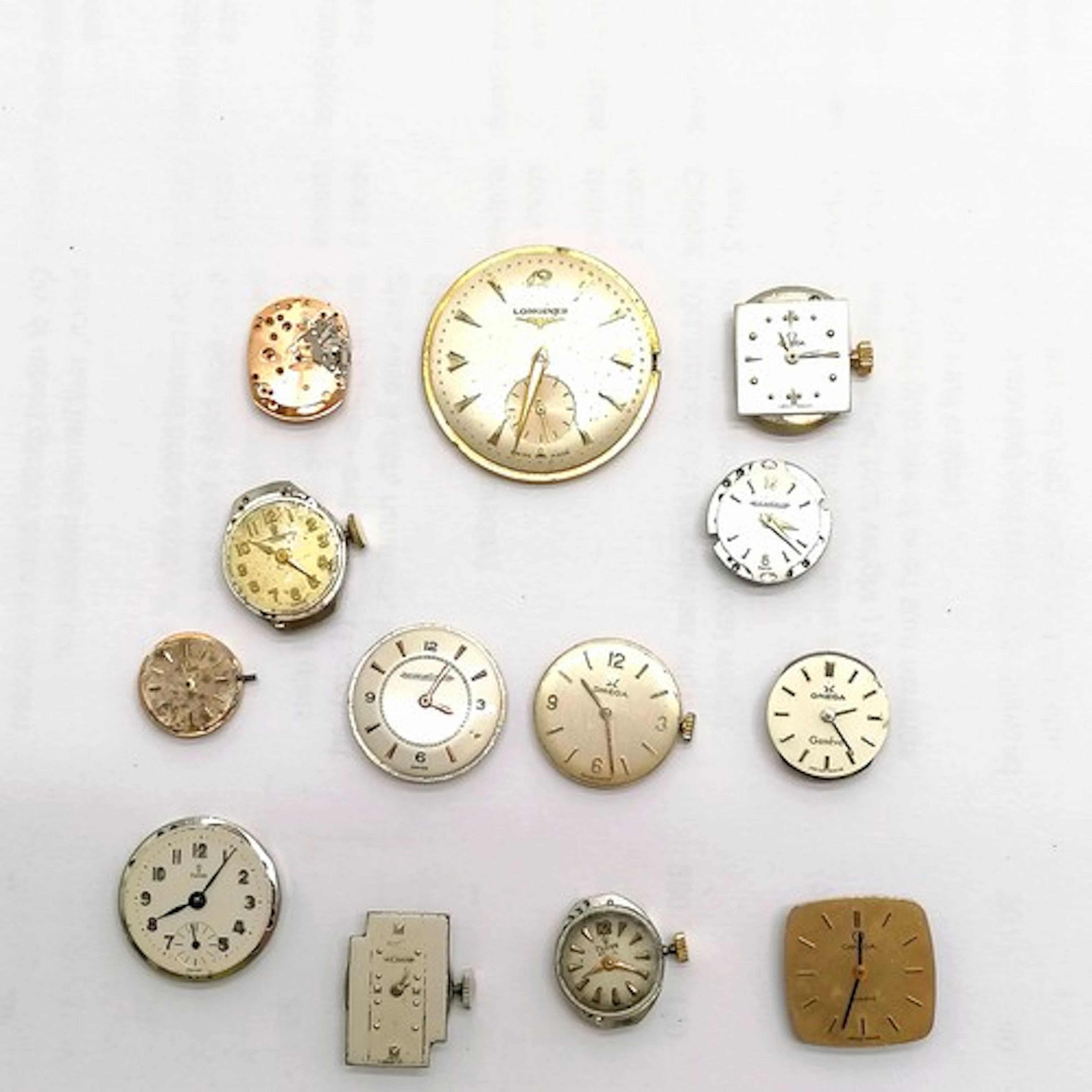 13 x wristwatch movements inc 6 x Omega (calibre #620, 650, ...