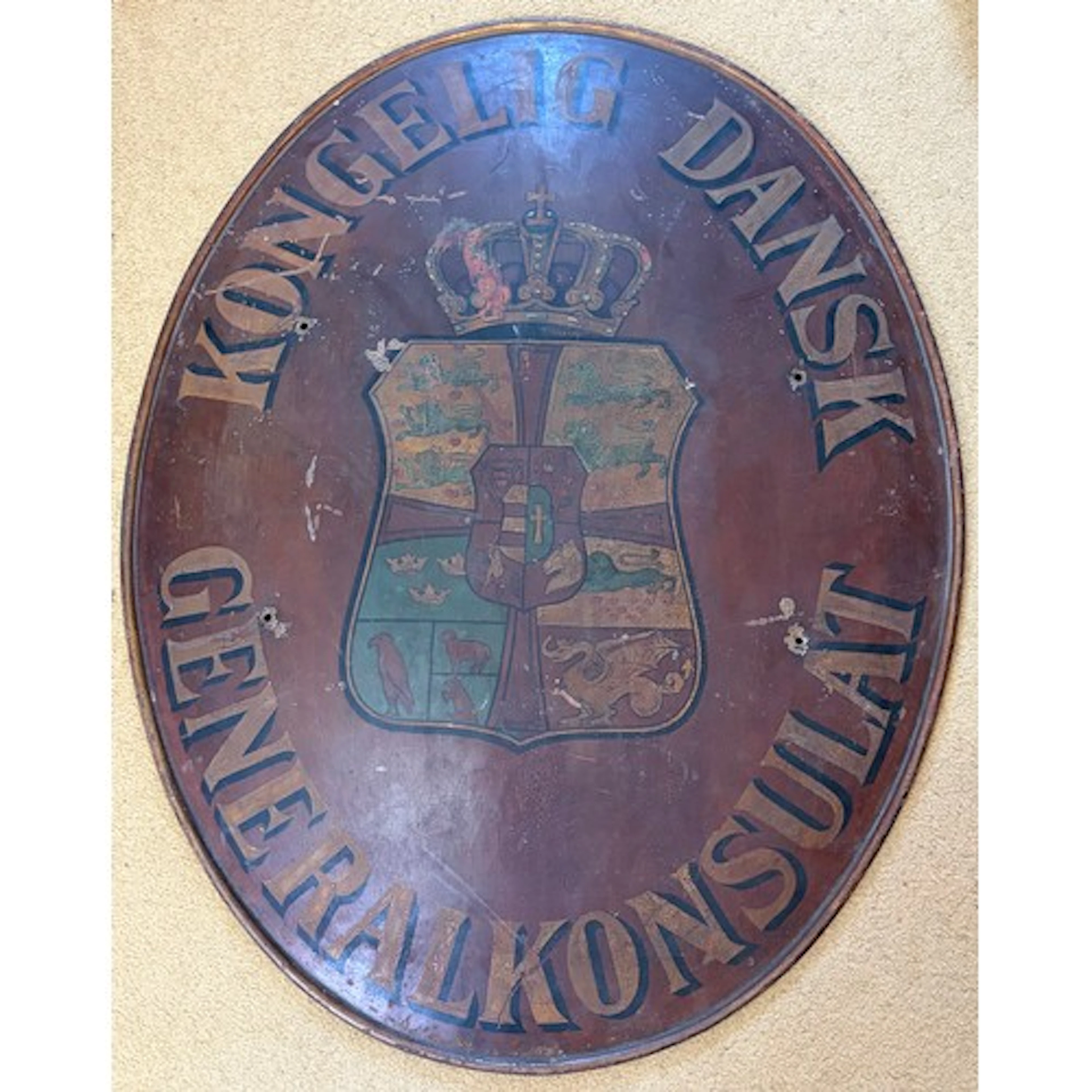Mid 20th century tin-plate sign for the Royal Danish Consula...