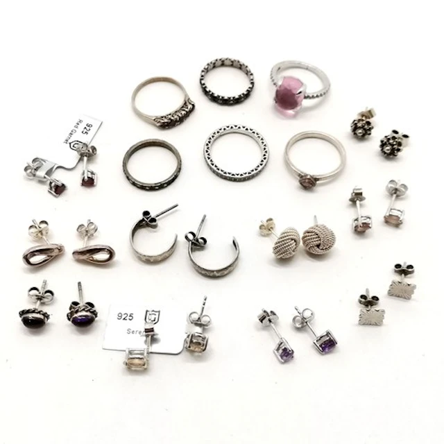 6 x Silver rings inc Pandora, marcasite, etc t/w 10 x silver...
