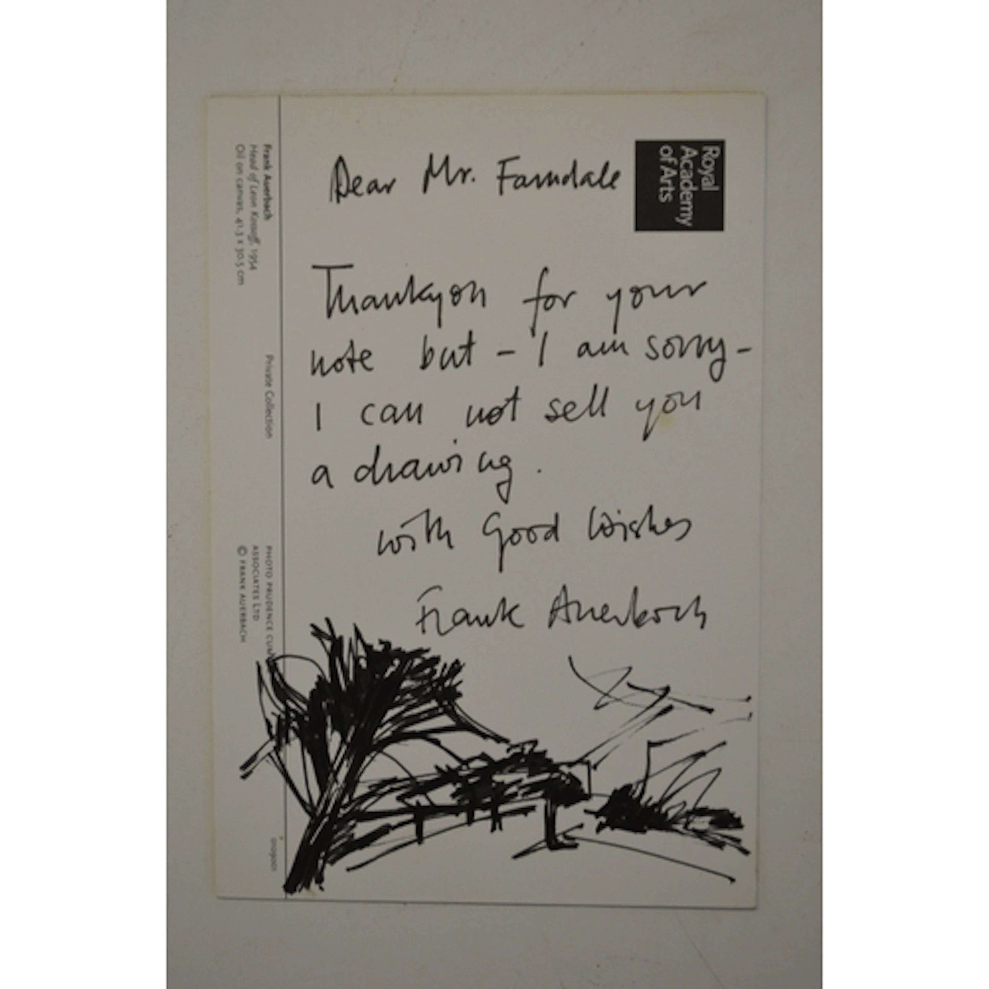 Frank Auerbach (1931-2024), ink sketch on a Royal Academy po...