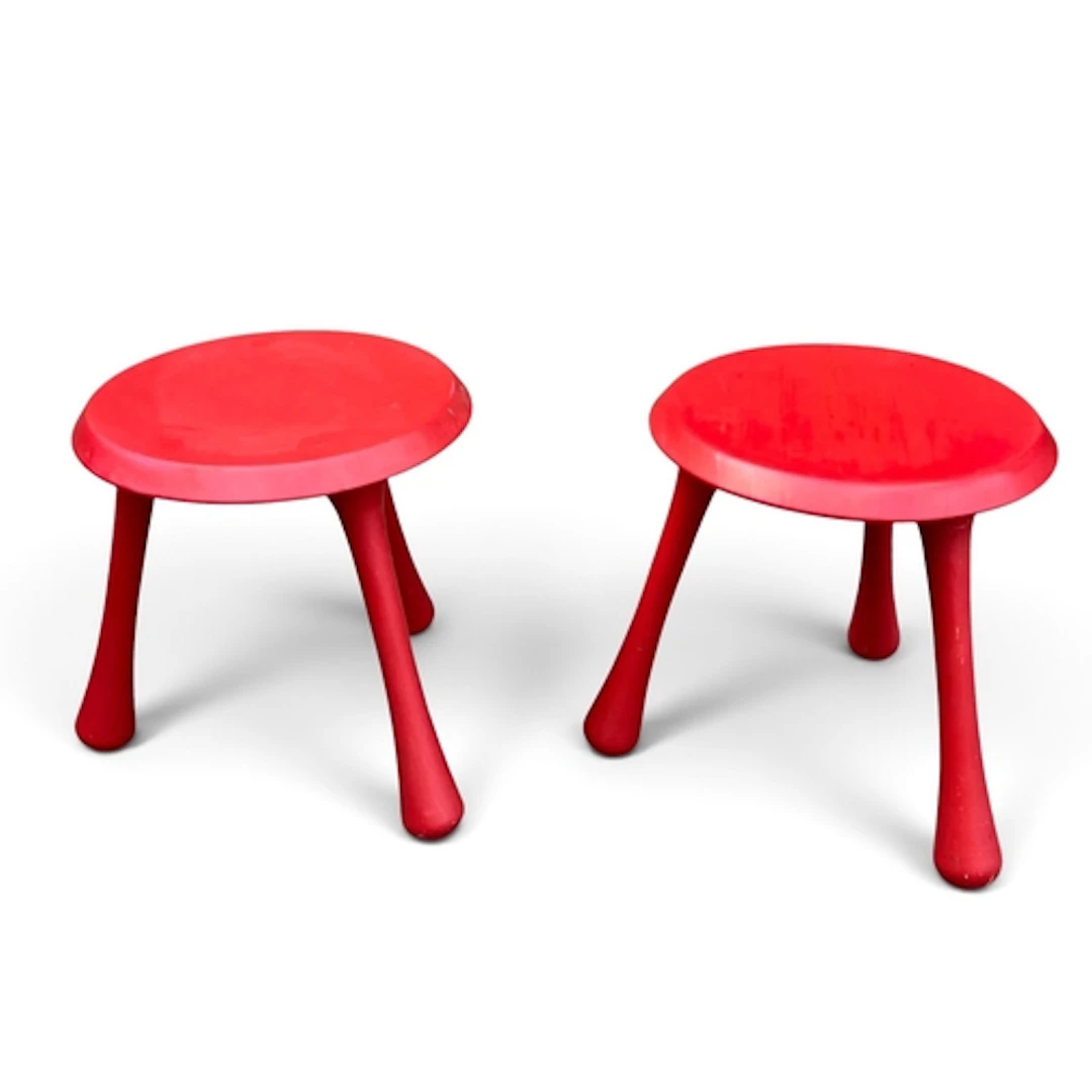 INGVAR KAMPRAD FOR HABITAT: A PAIR OF RED PAINTED STOOLS Eac...