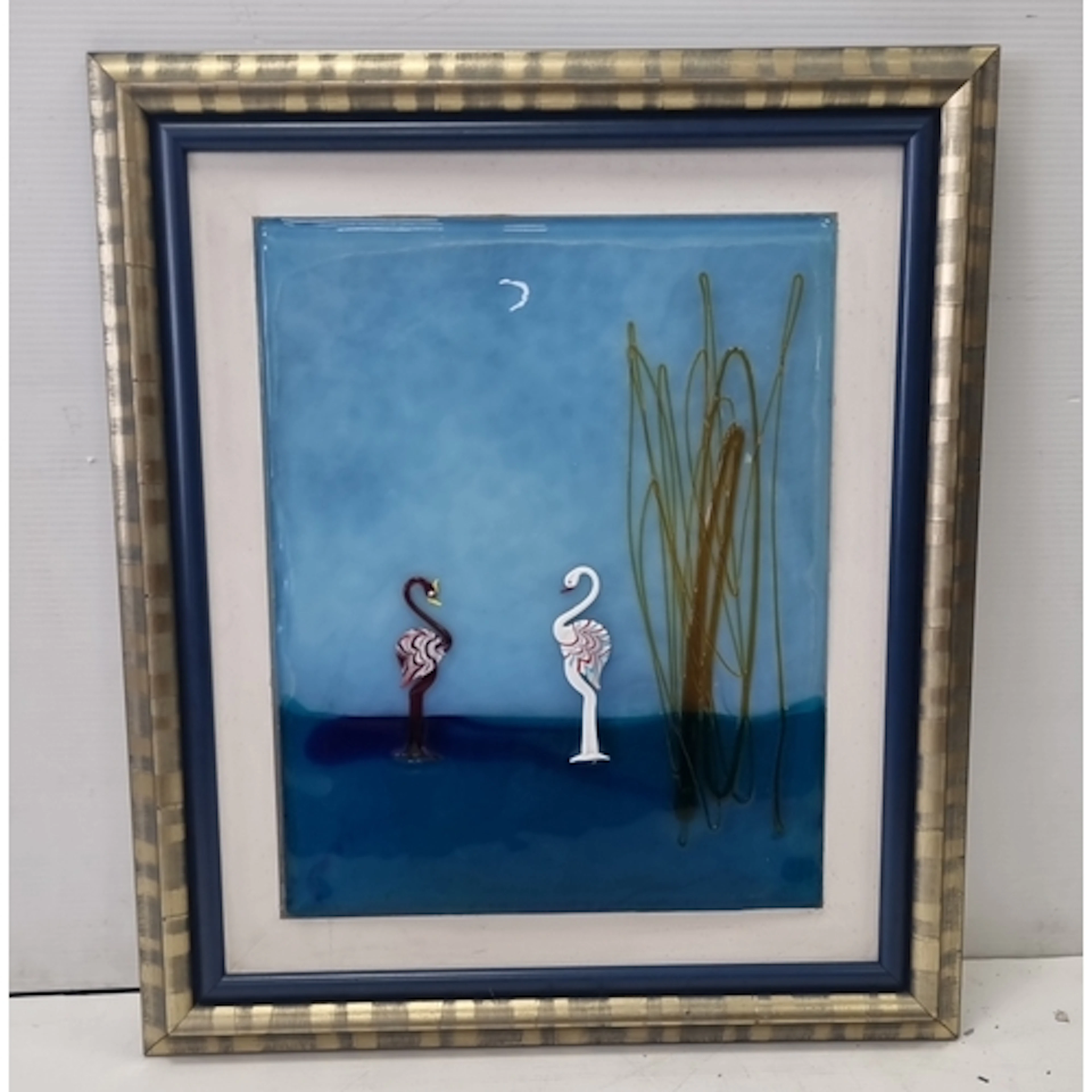 Framed Murano Style Glass Wall Panel artwork depicting flam...