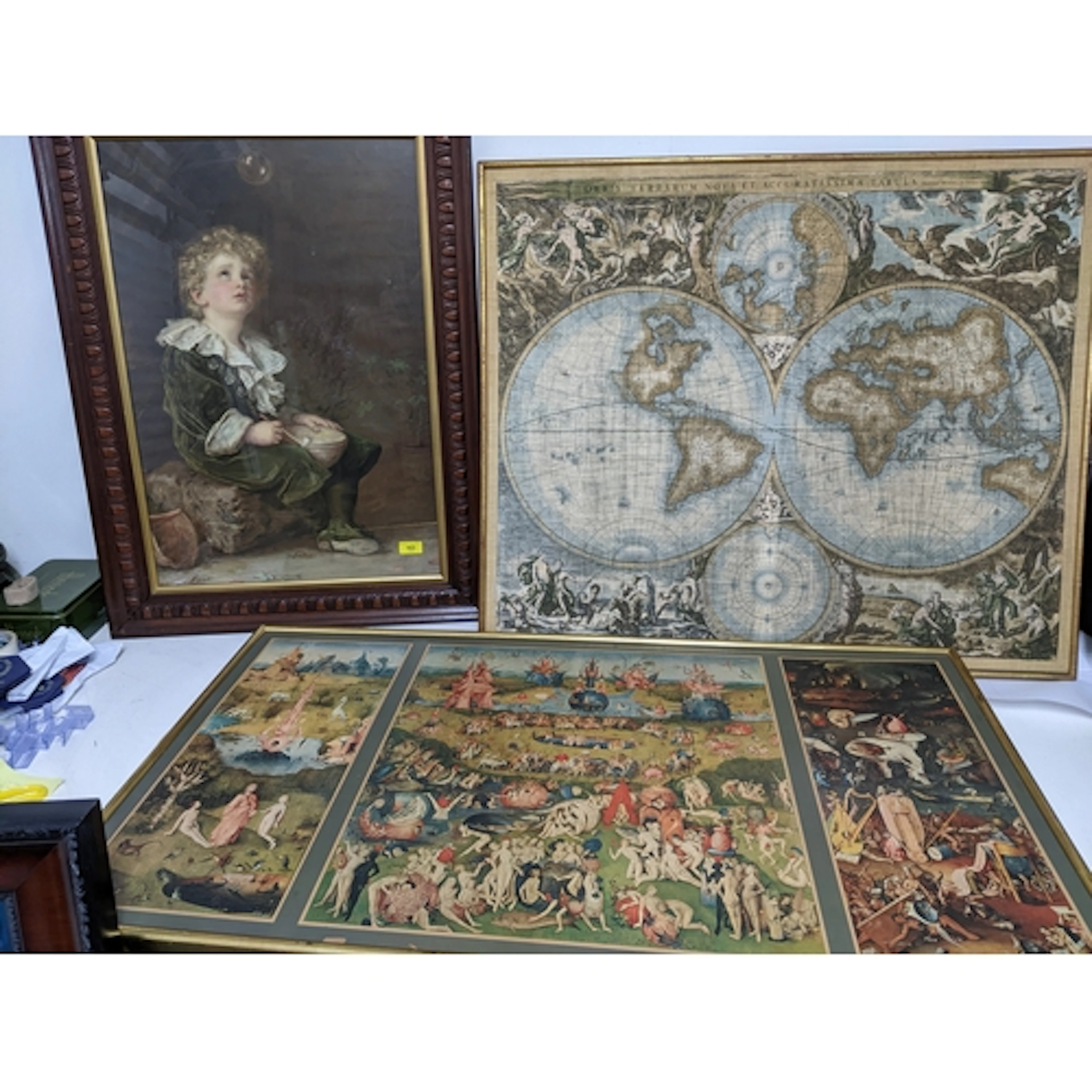 A mixed group of pictures to include a Victorian Berlin wool...