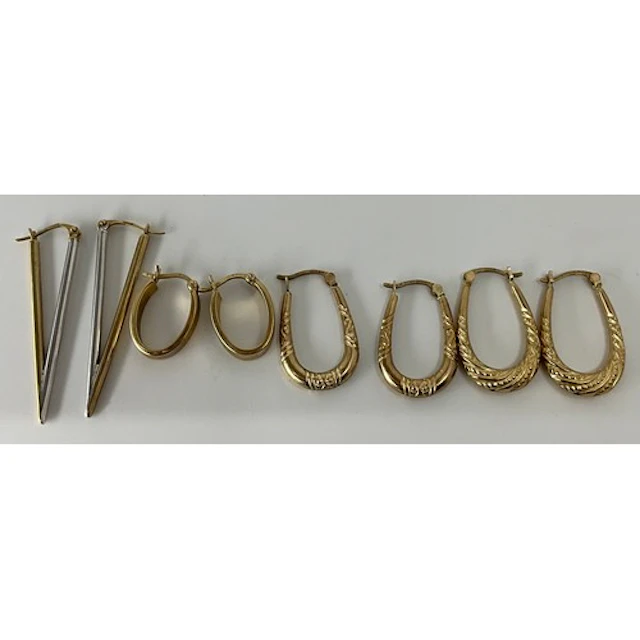 Earrings - four pairs of 9ct gold hoop and V earrings, 5.6g