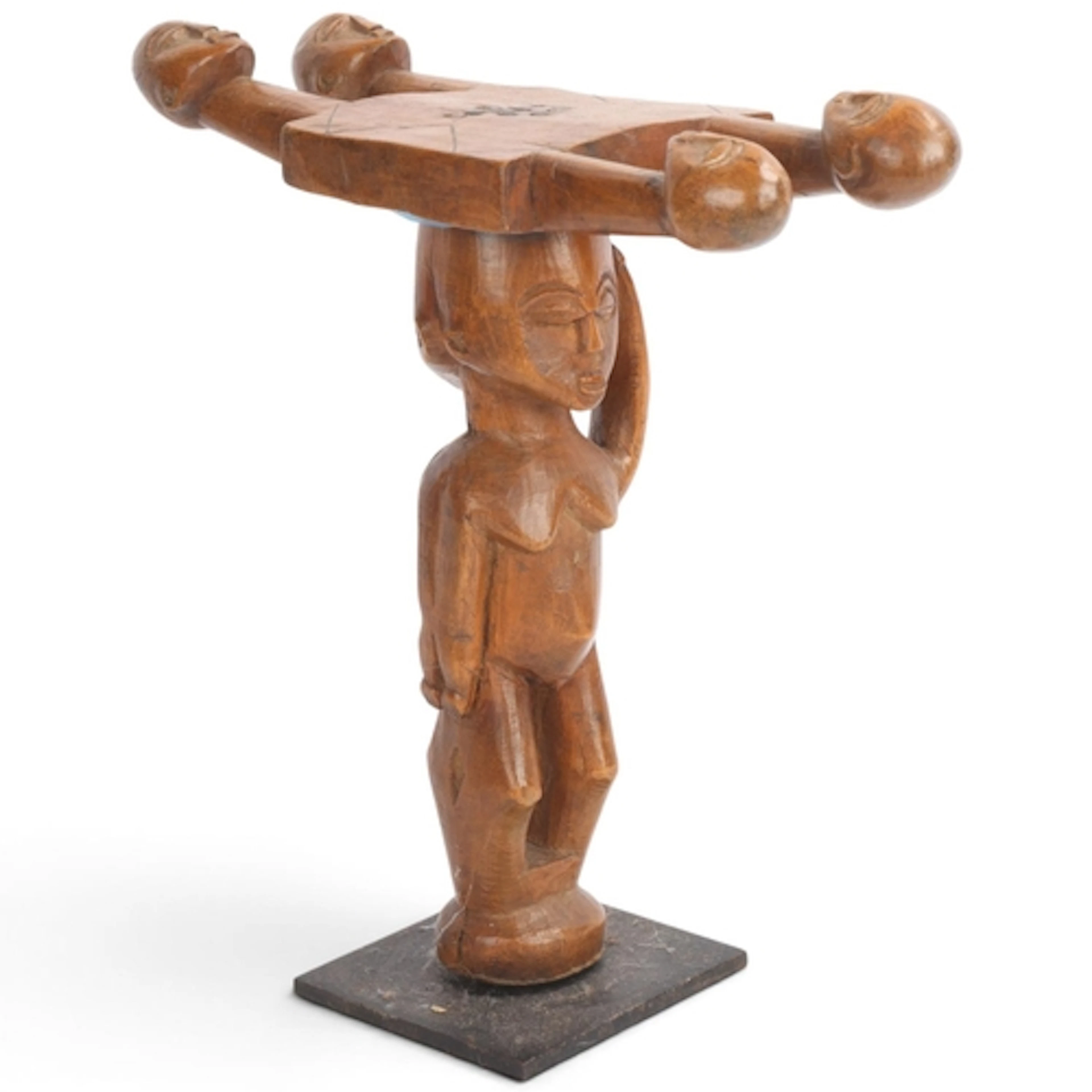 A Luba Caryatid stool, Congo, carved wood, height 27cm