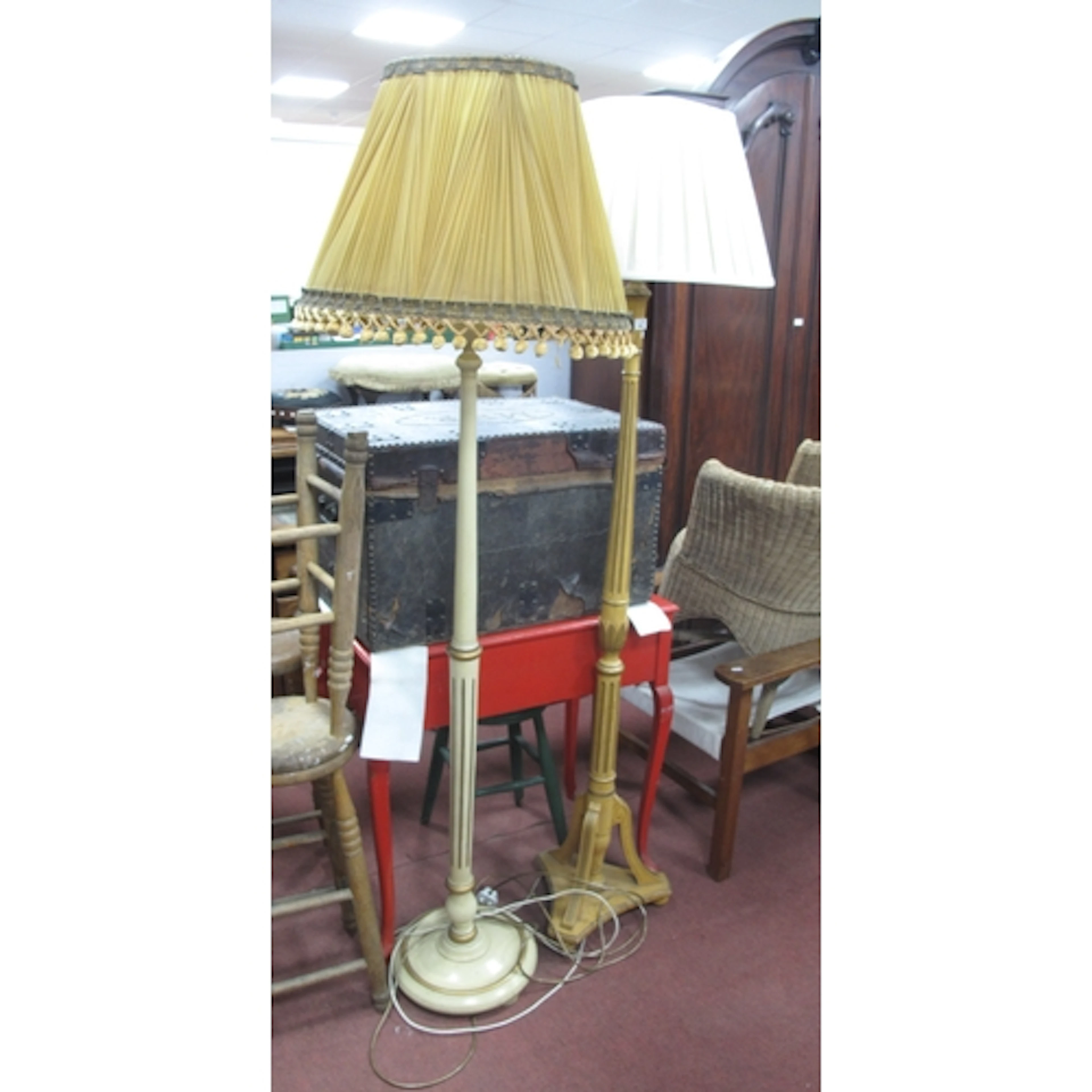 XX Century Painted Standard Lamp, with a reeded pedestal, on...