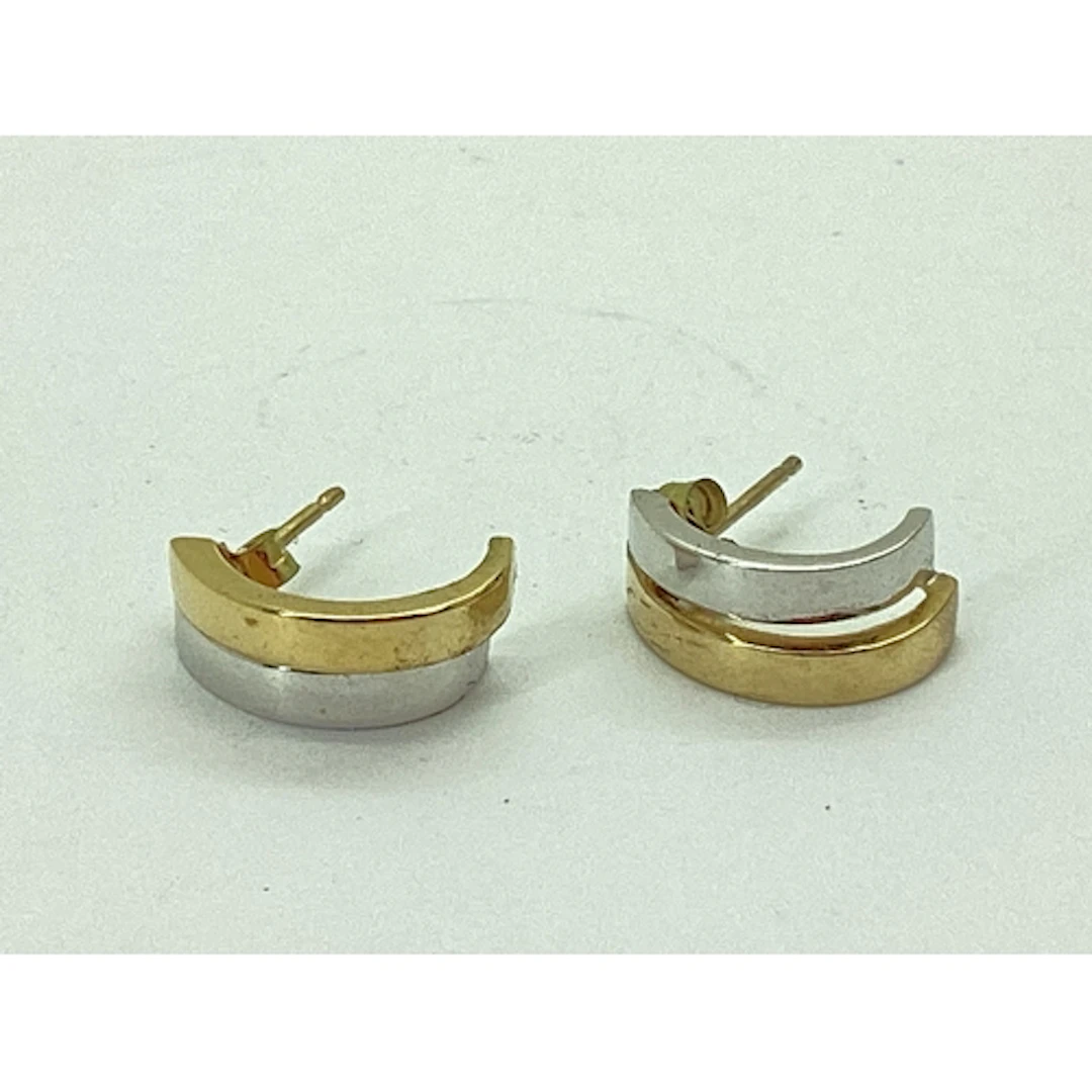 A Pair of Dainty 9ct Gold Bi-Colour Half Hoop Earrings, to p...
