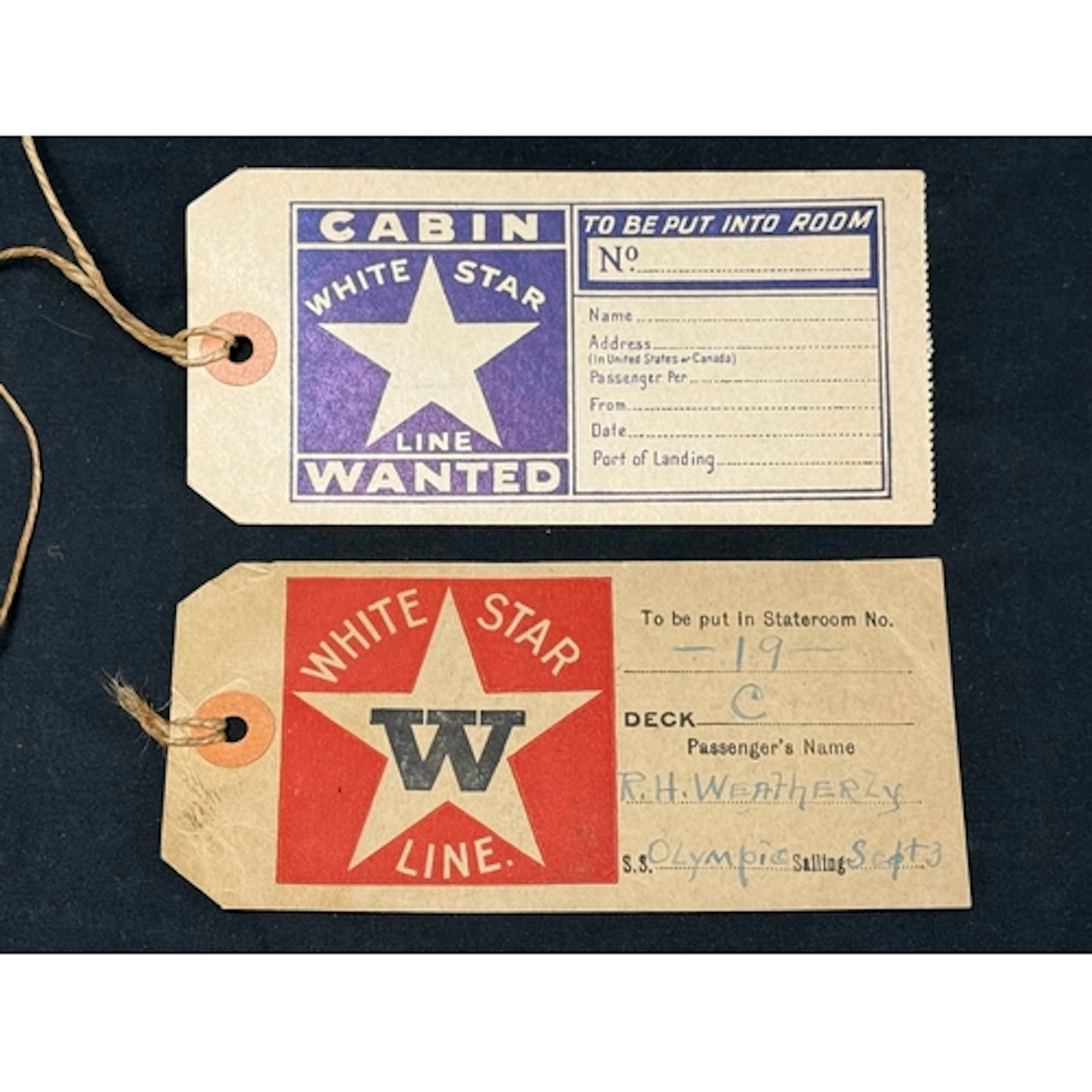 R.M.S. Olympic: R.M.S. Olympic: White Star Line luggage tag...