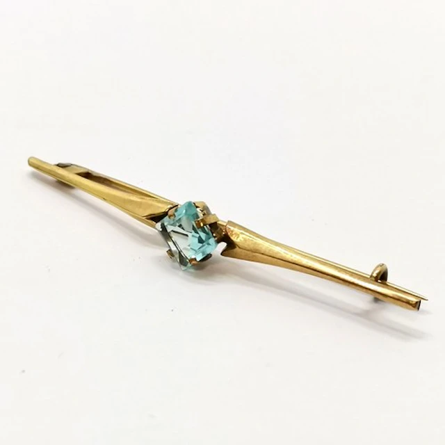 Antique 9ct marked gold blue topaz set bar brooch - 6.2cm & ...