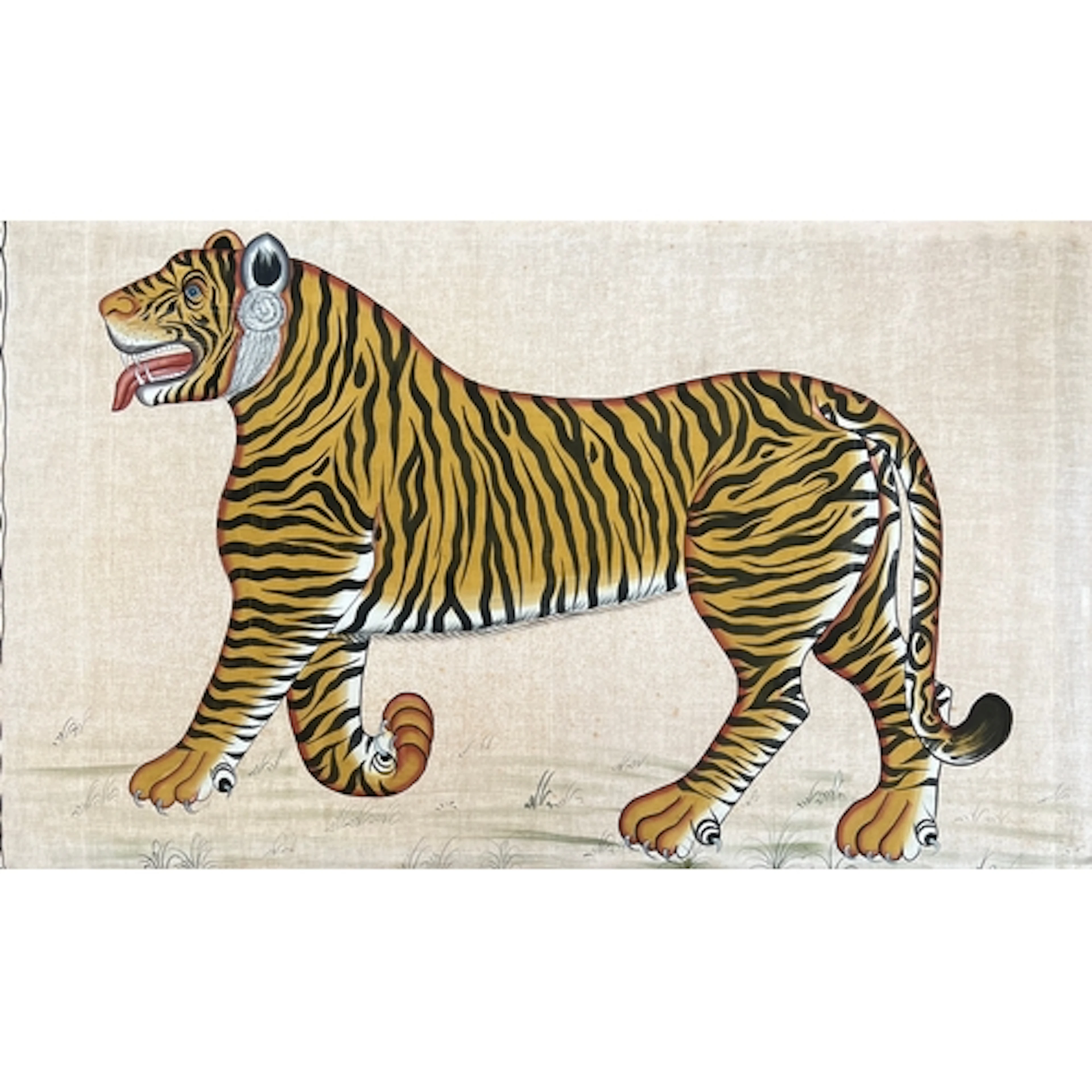 A large decorative 20th century Indian painting of a tiger, ...