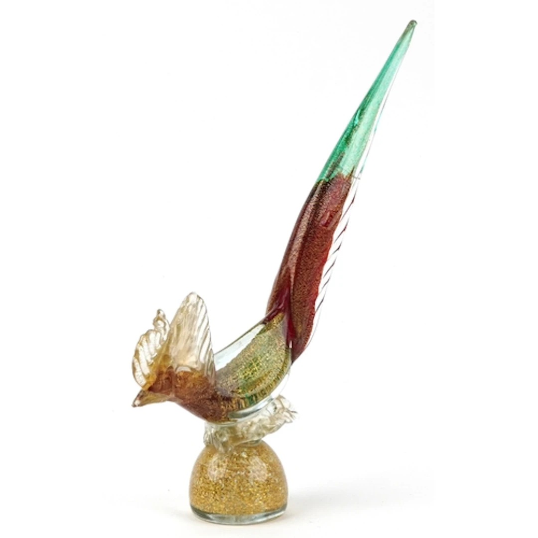 Murano glass gold flecked study of a pheasant, 40cm high.