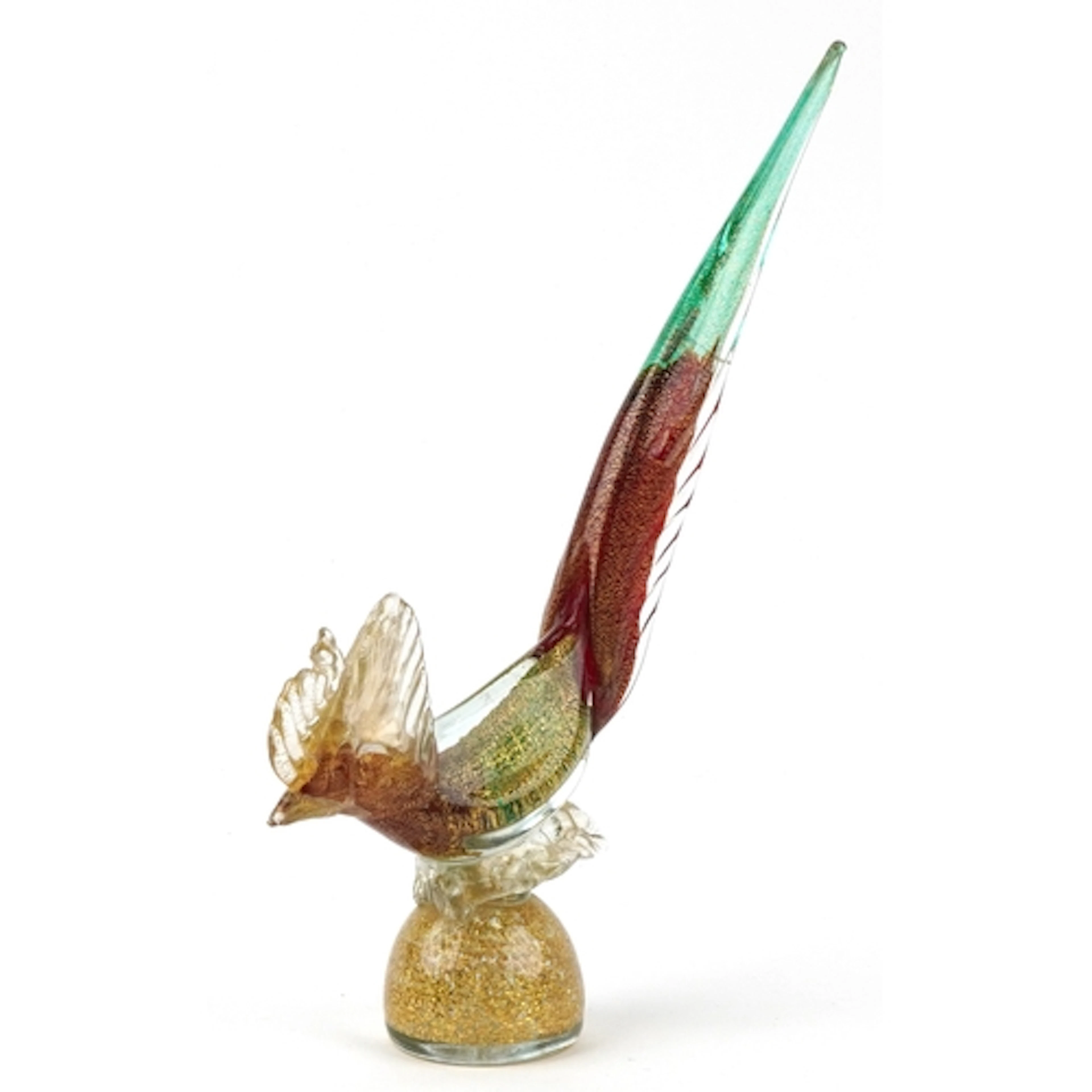 Murano glass gold flecked study of a pheasant, 40cm high.