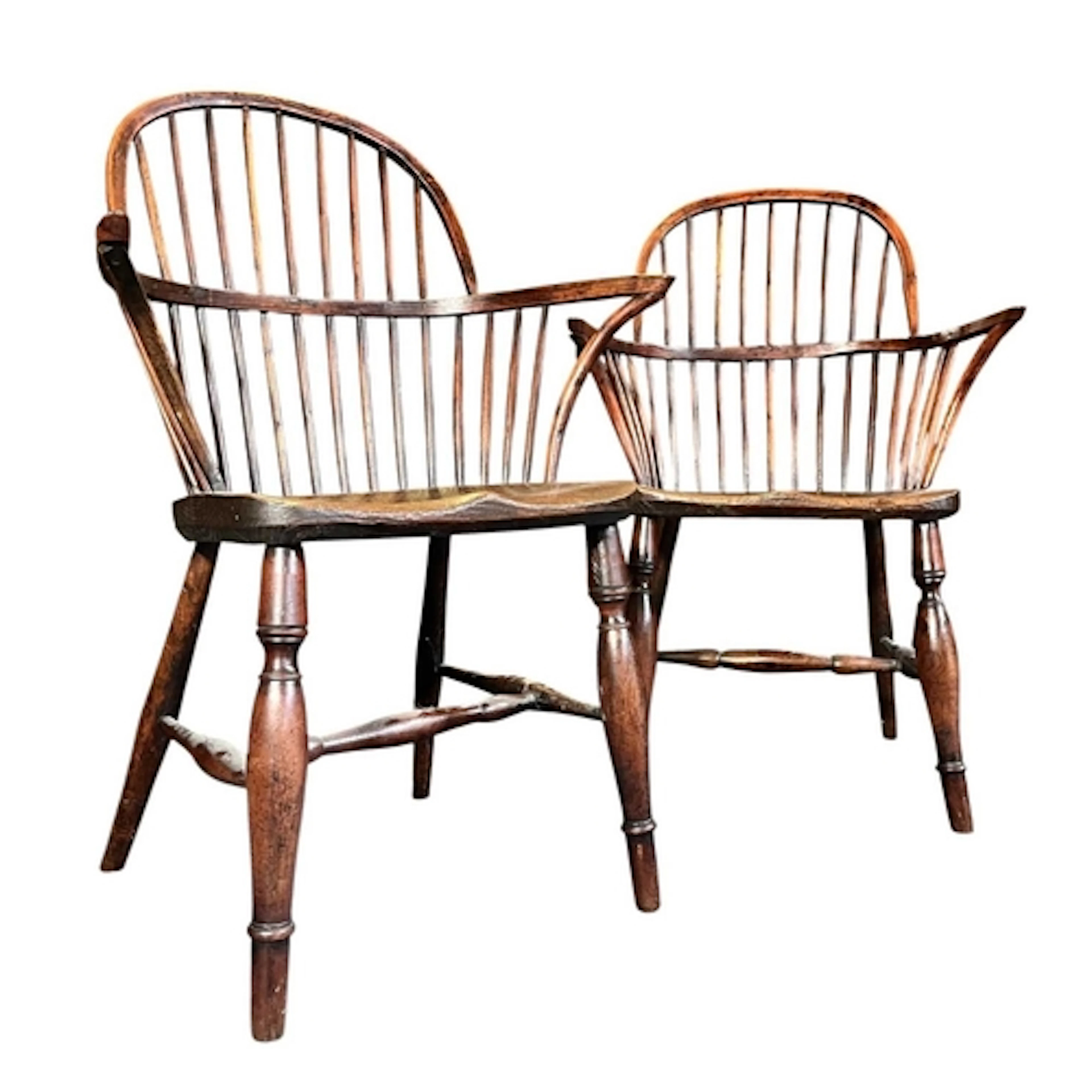 A pair of 19th century yew wood and elm wood Windsor comb ba...