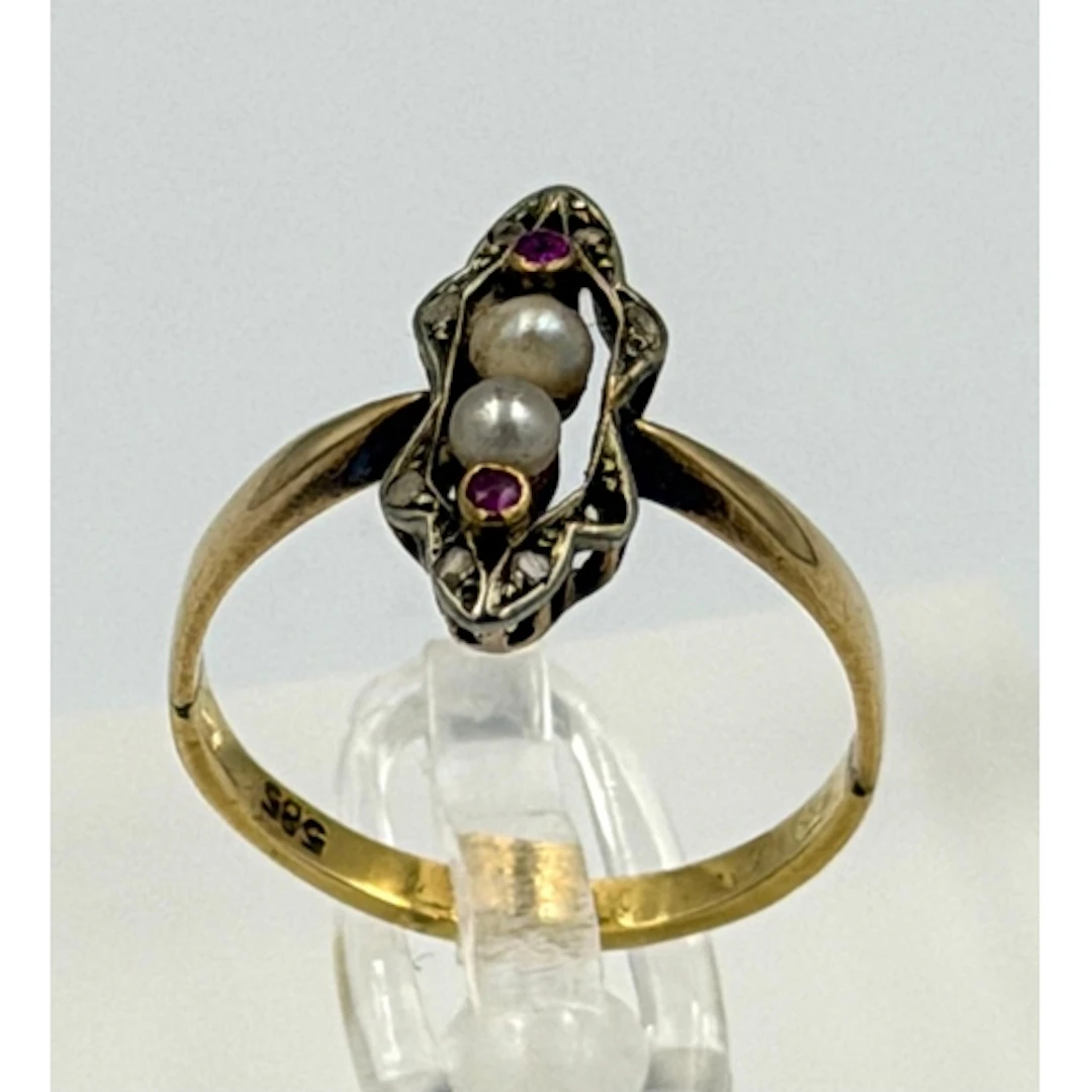 A 14ct gold peal and ruby, antique ring, approximate weight ...