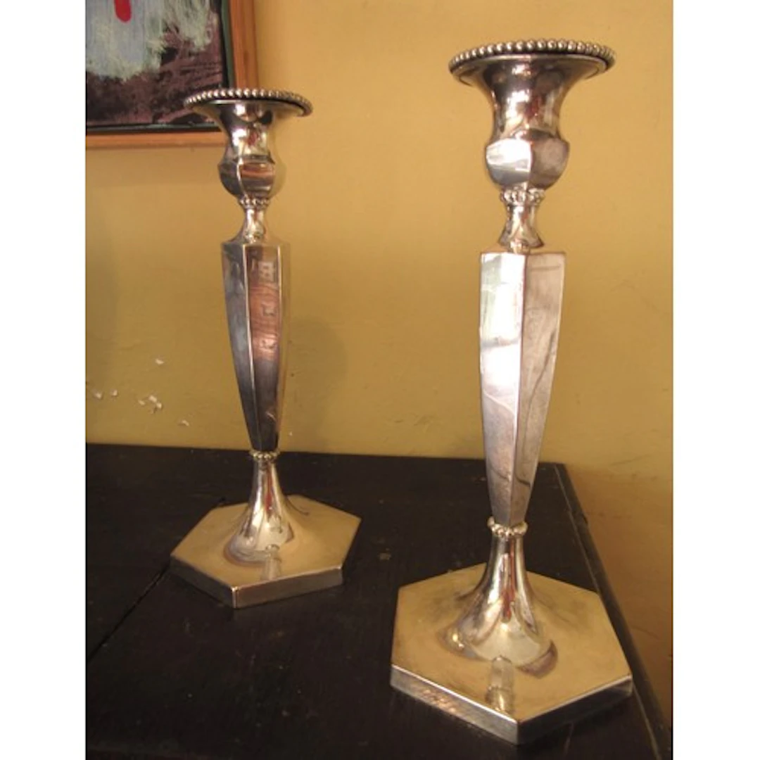 Pair of Edwardian Pedestal Form Silverplated Candlesticks of...