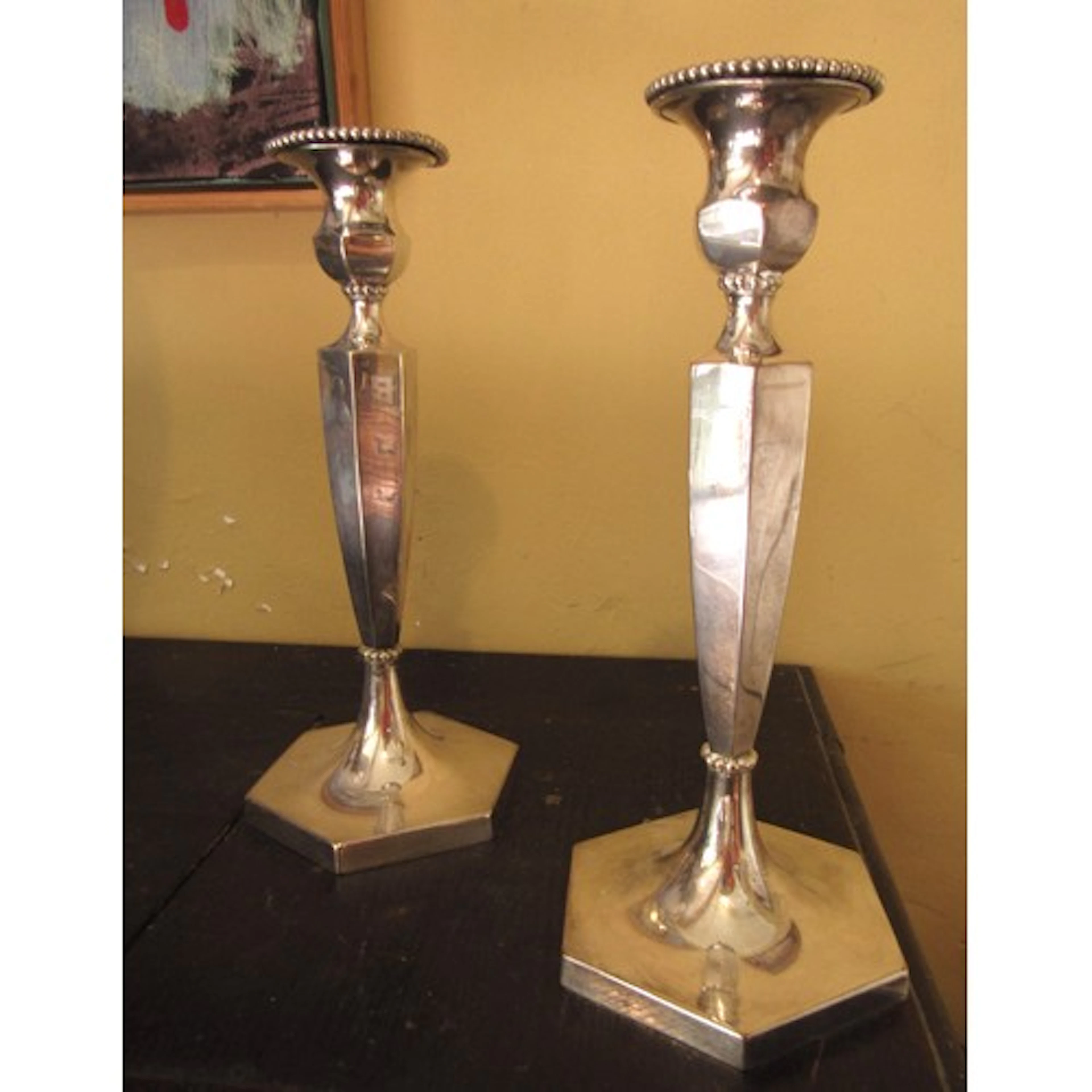 Pair of Edwardian Pedestal Form Silverplated Candlesticks of...