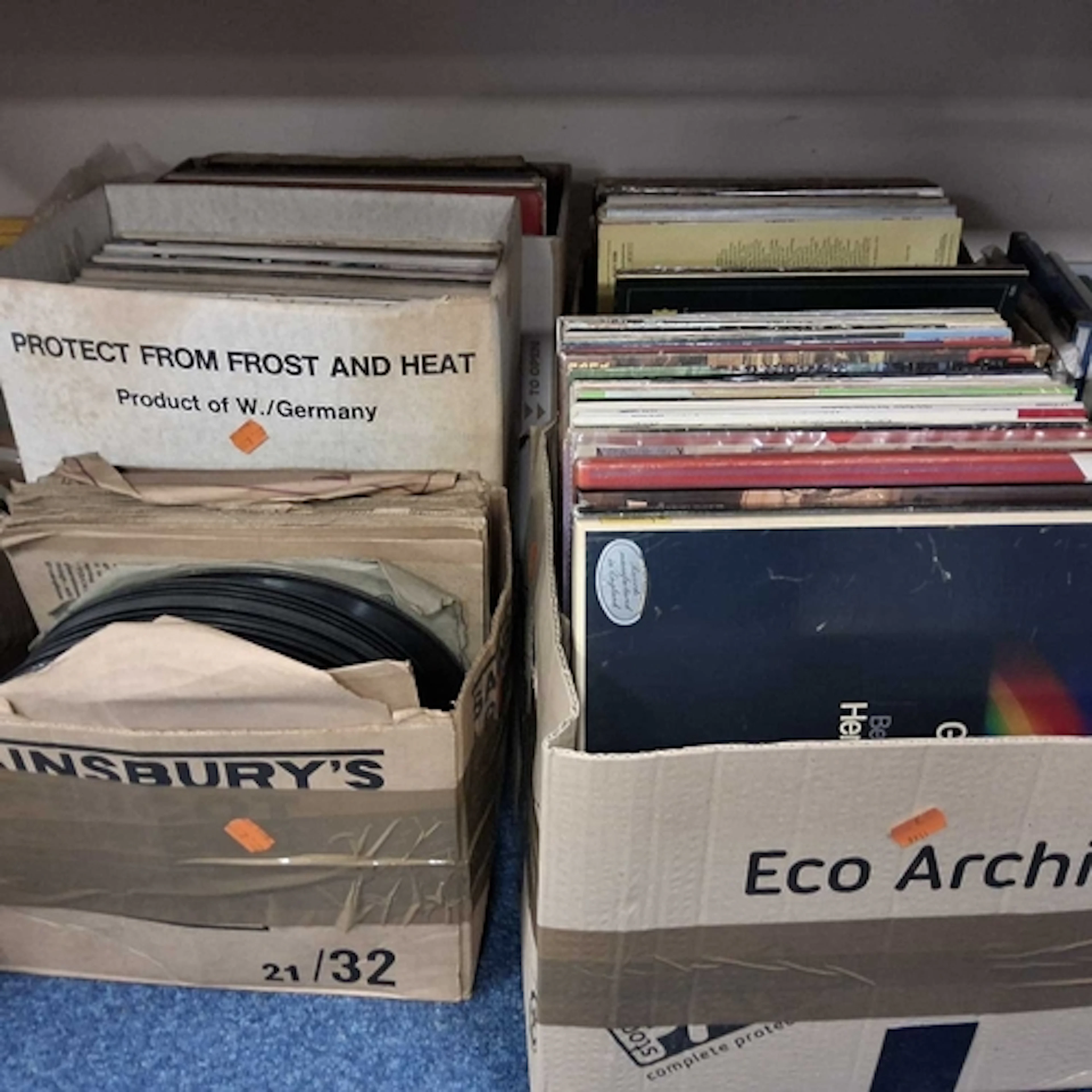 FIVE BOXES OF MIXED RECORDS comprising approximately one hun...