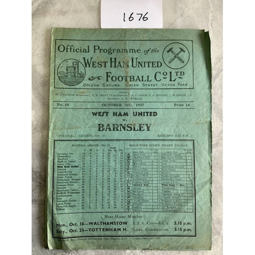 37/38 West Ham v Barnsley Football Programme: Good condition...