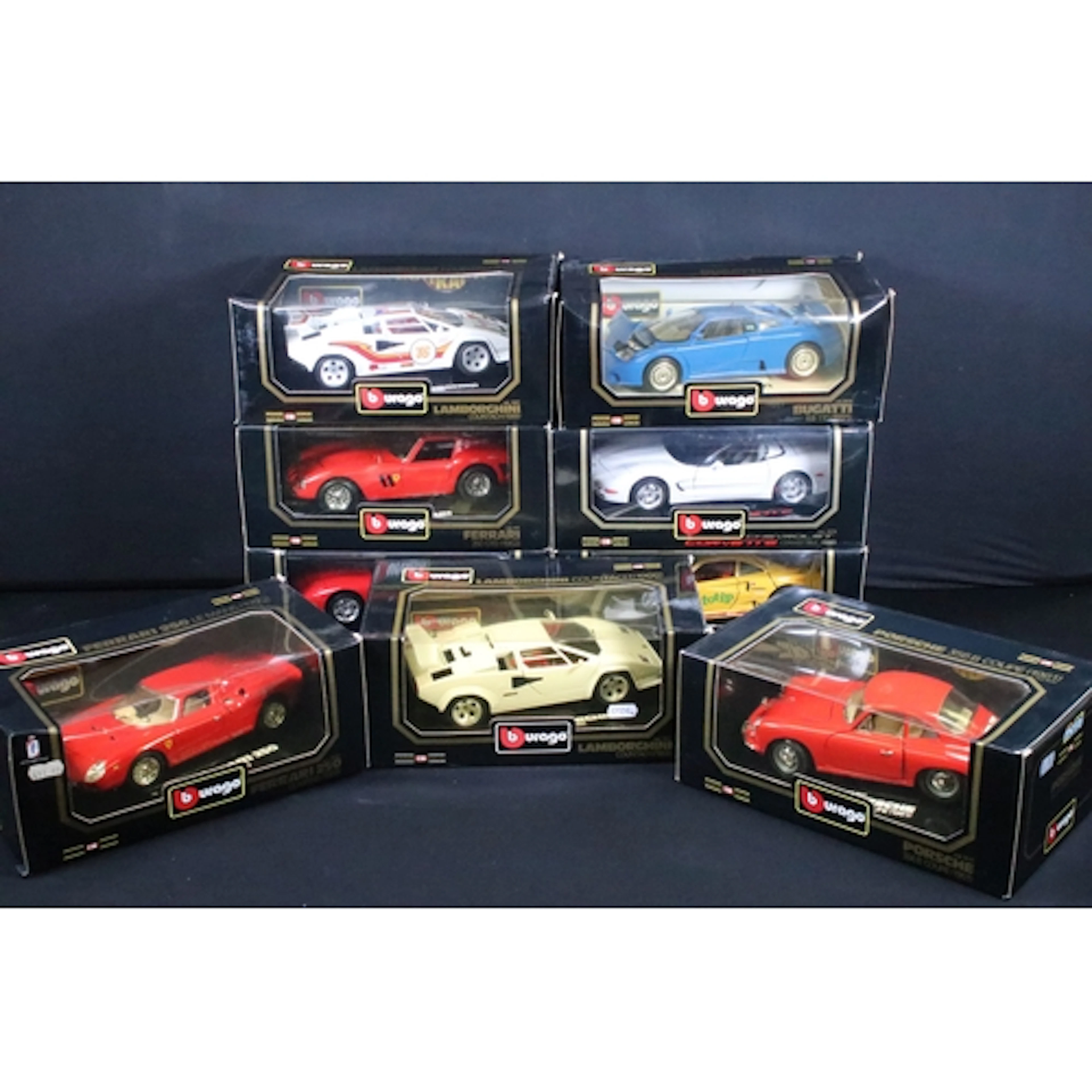 Nine boxed 1/18 Burago Diamonds diecast models to include Ch...