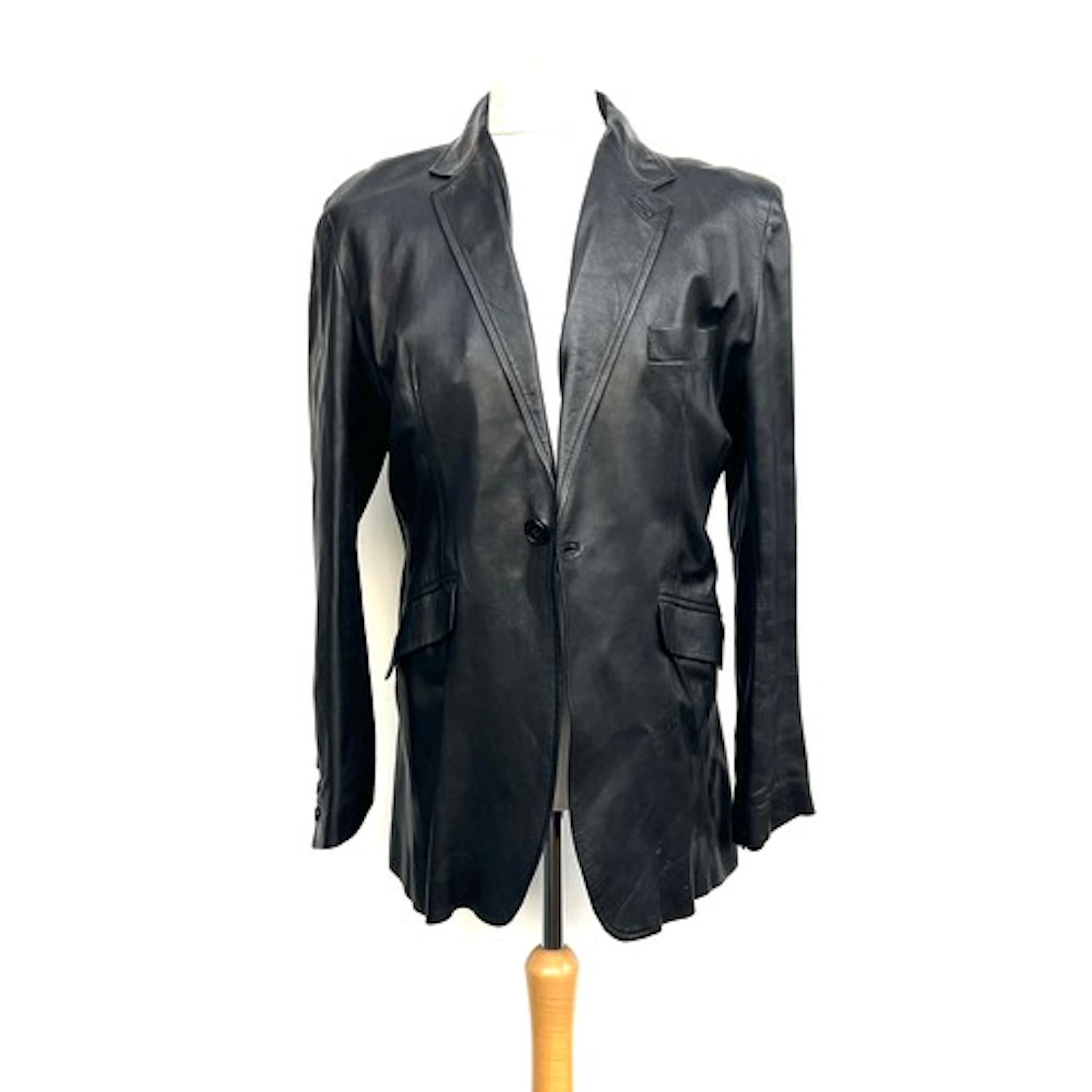 A couture Ozwald Boateng black leather jacket, with purple l...