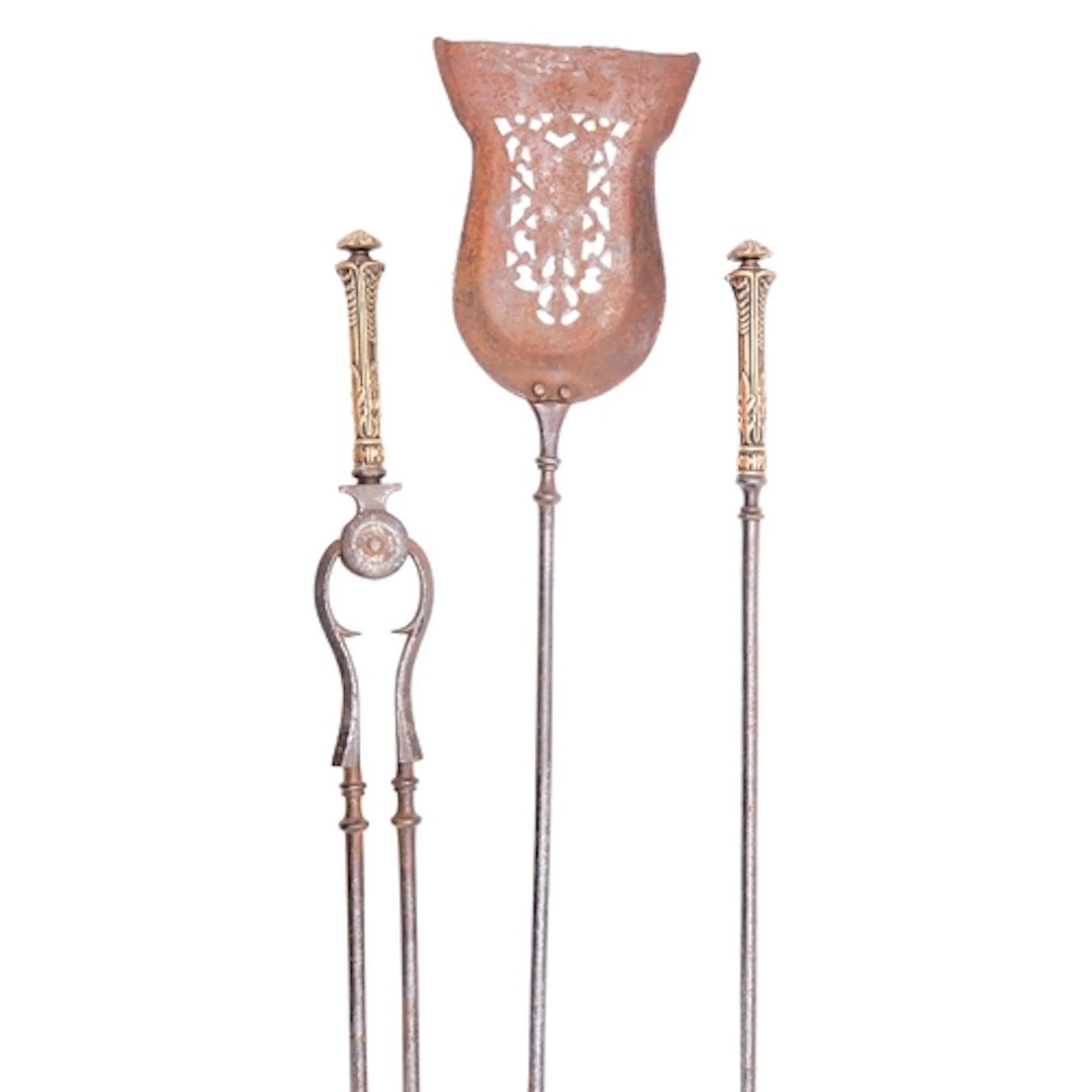 A set of three William IV steel and brass mounted fire irons...