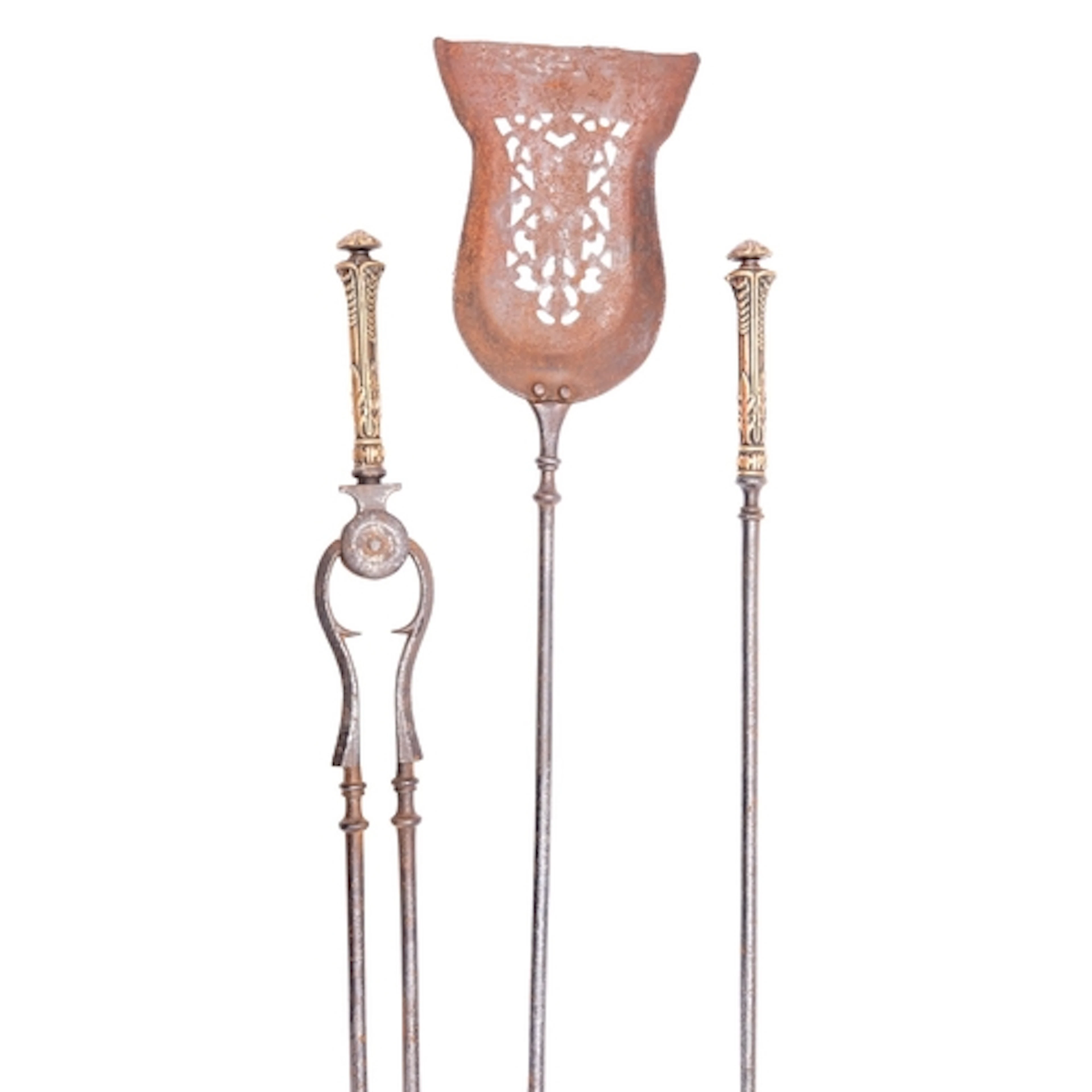 A set of three William IV steel and brass mounted fire irons...
