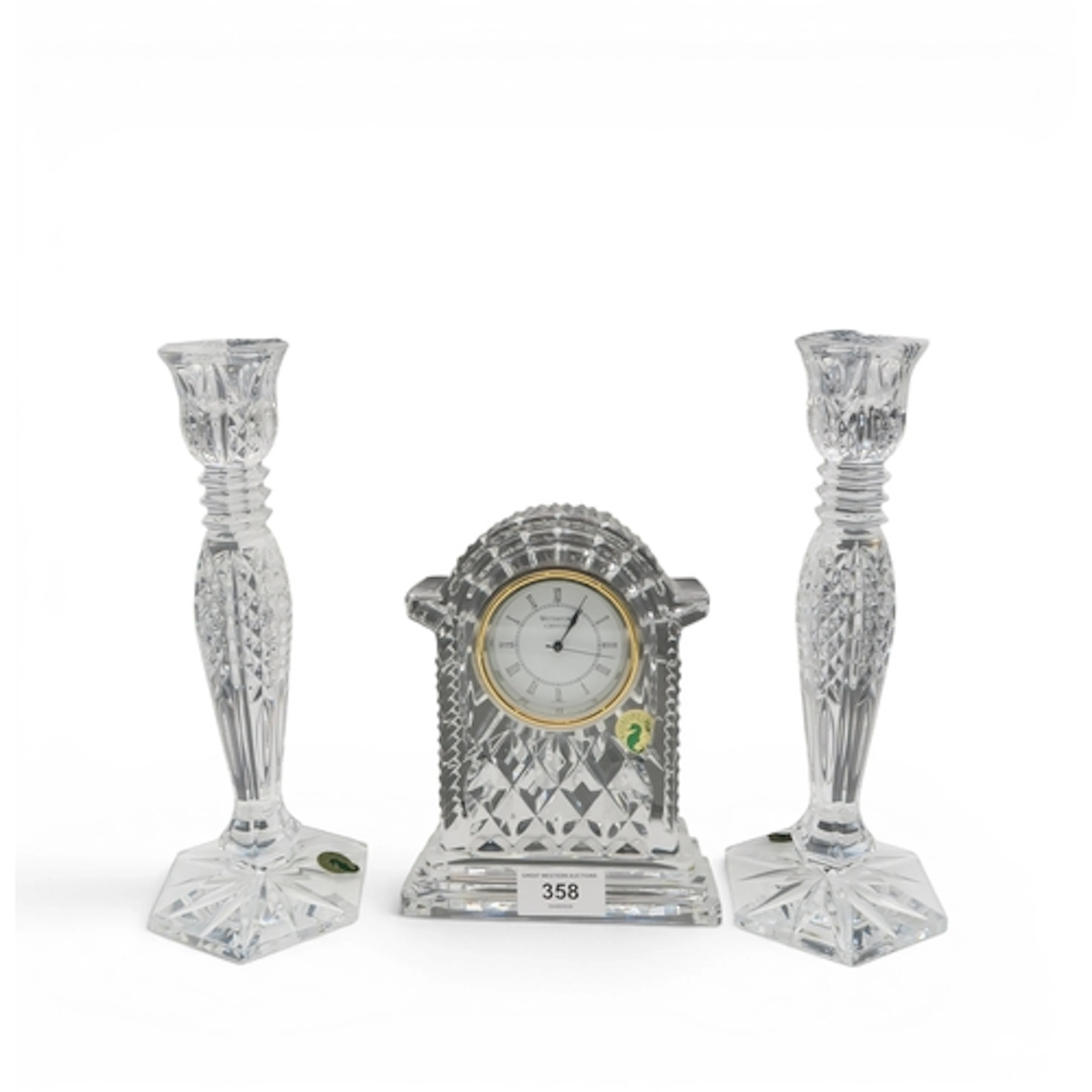 A pair of Waterford Bethany crystal candlesticks, boxed, tog...