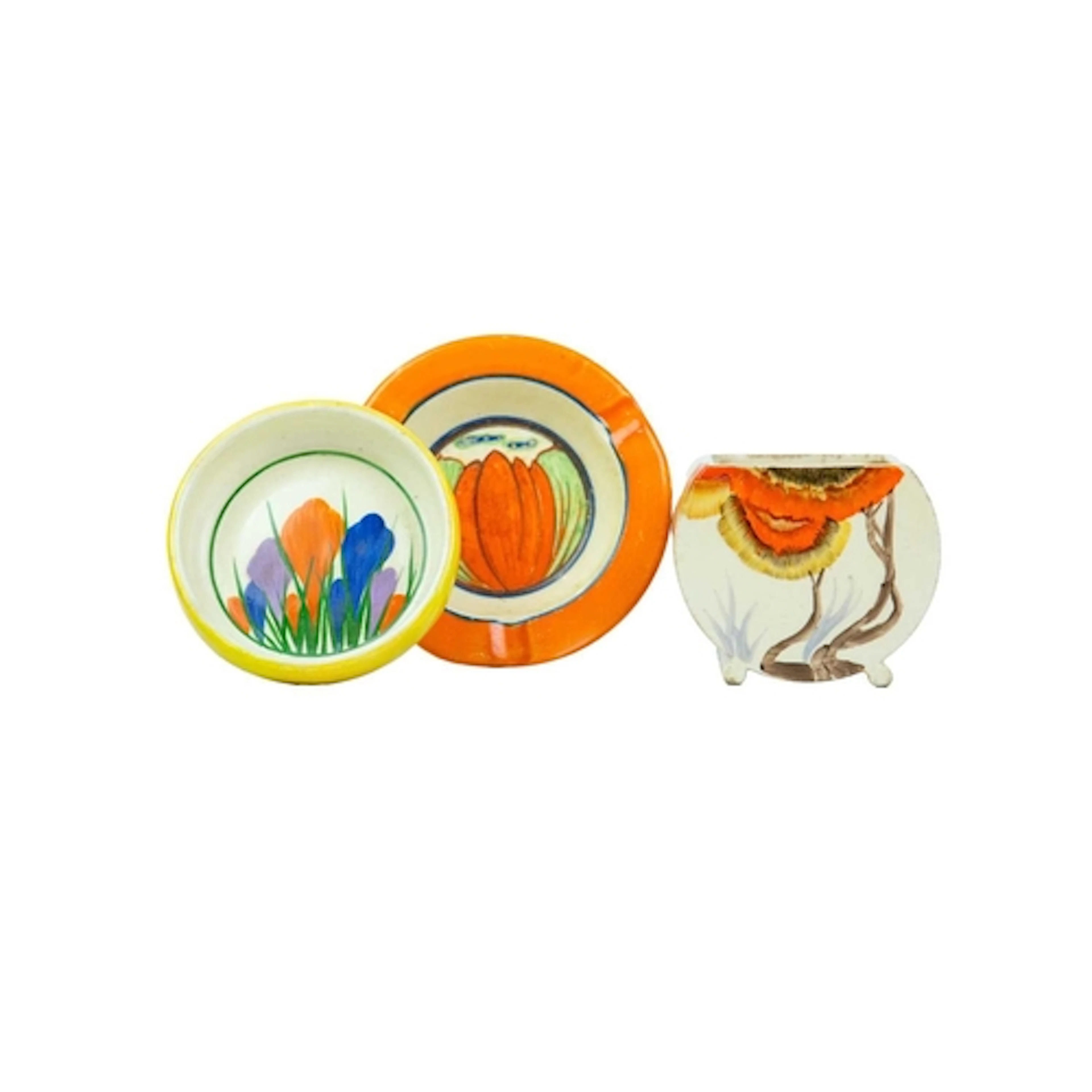 A Clarice Cliff Orange Lily pattern ashtray. Circa 1928, pri...