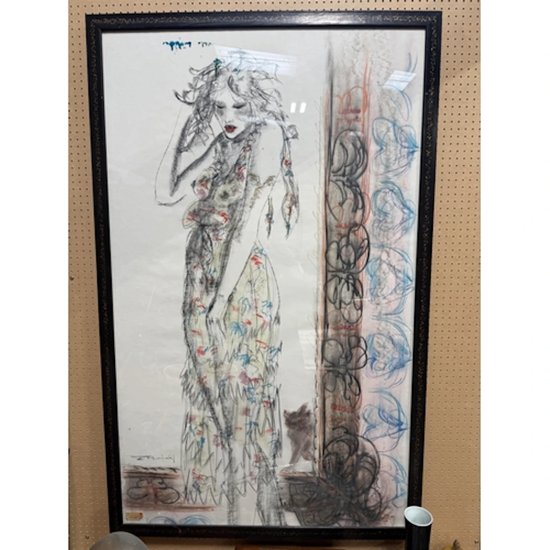 A LARGE PORTRAIT OF A LADY Pastel on paper. 83cm x 137cm Sig...