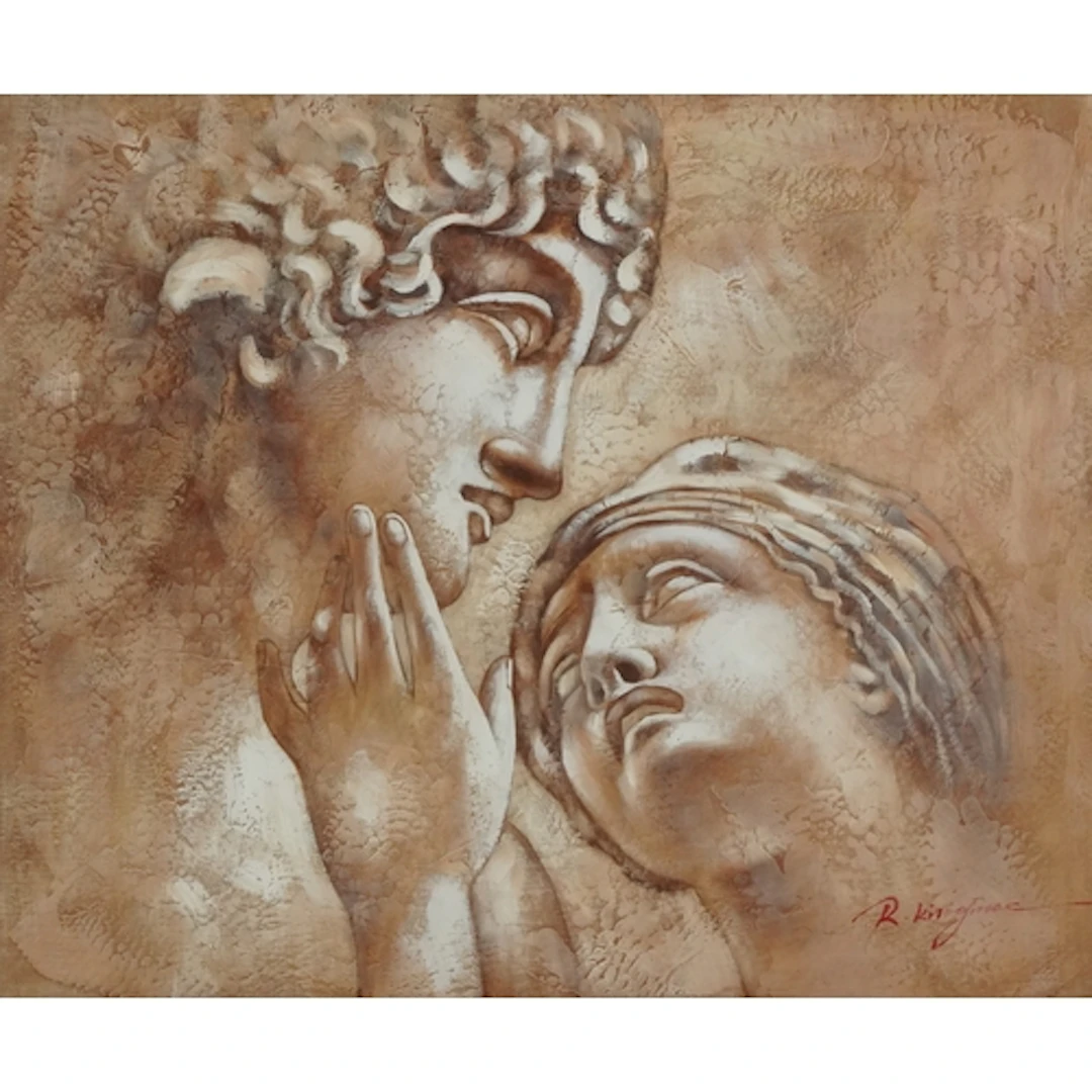 Grecian lovers, 20th century Greek school oil/gouache on can...