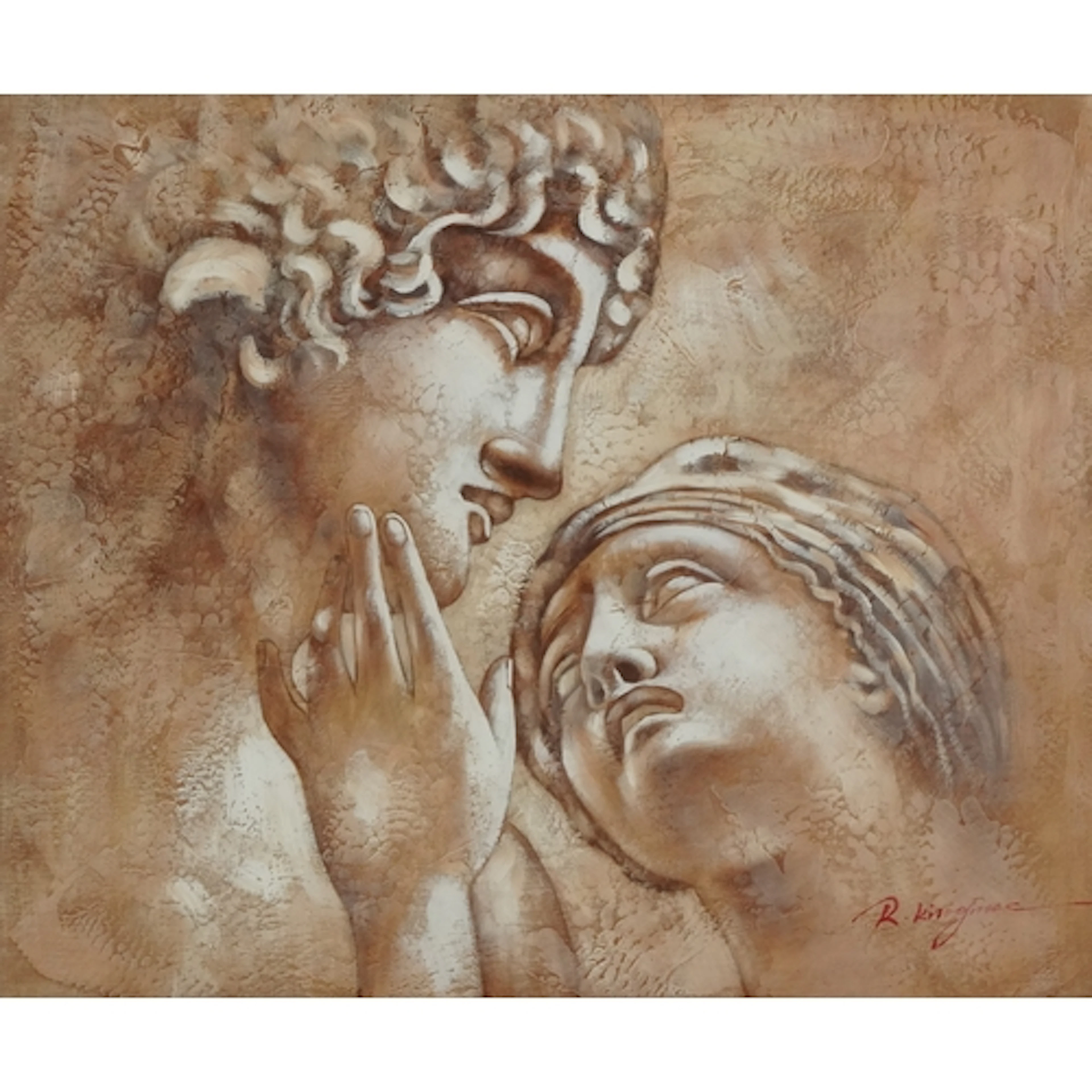 Grecian lovers, 20th century Greek school oil/gouache on can...