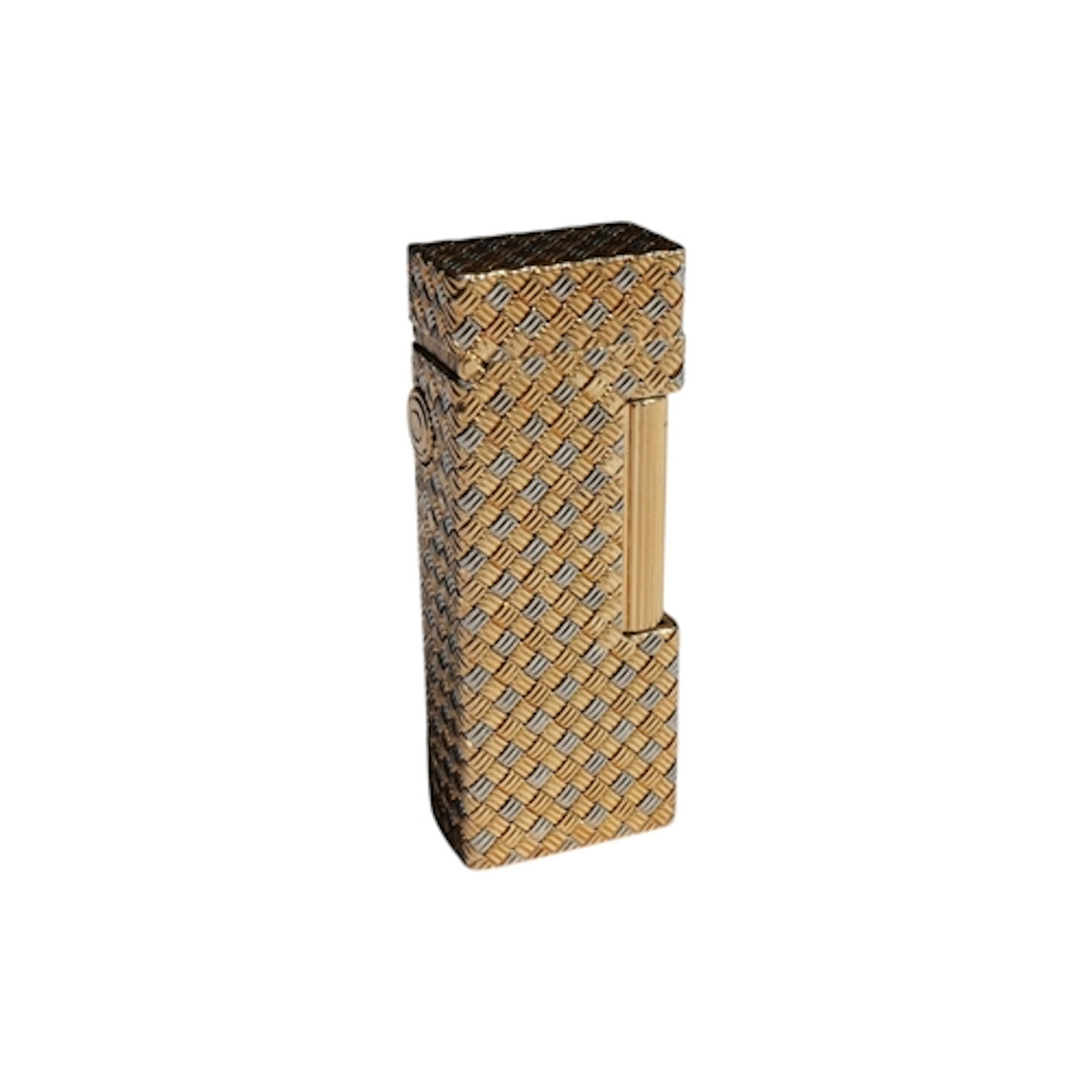 A Dunhill vintage basketweave two colour gold 18k lighter (a...