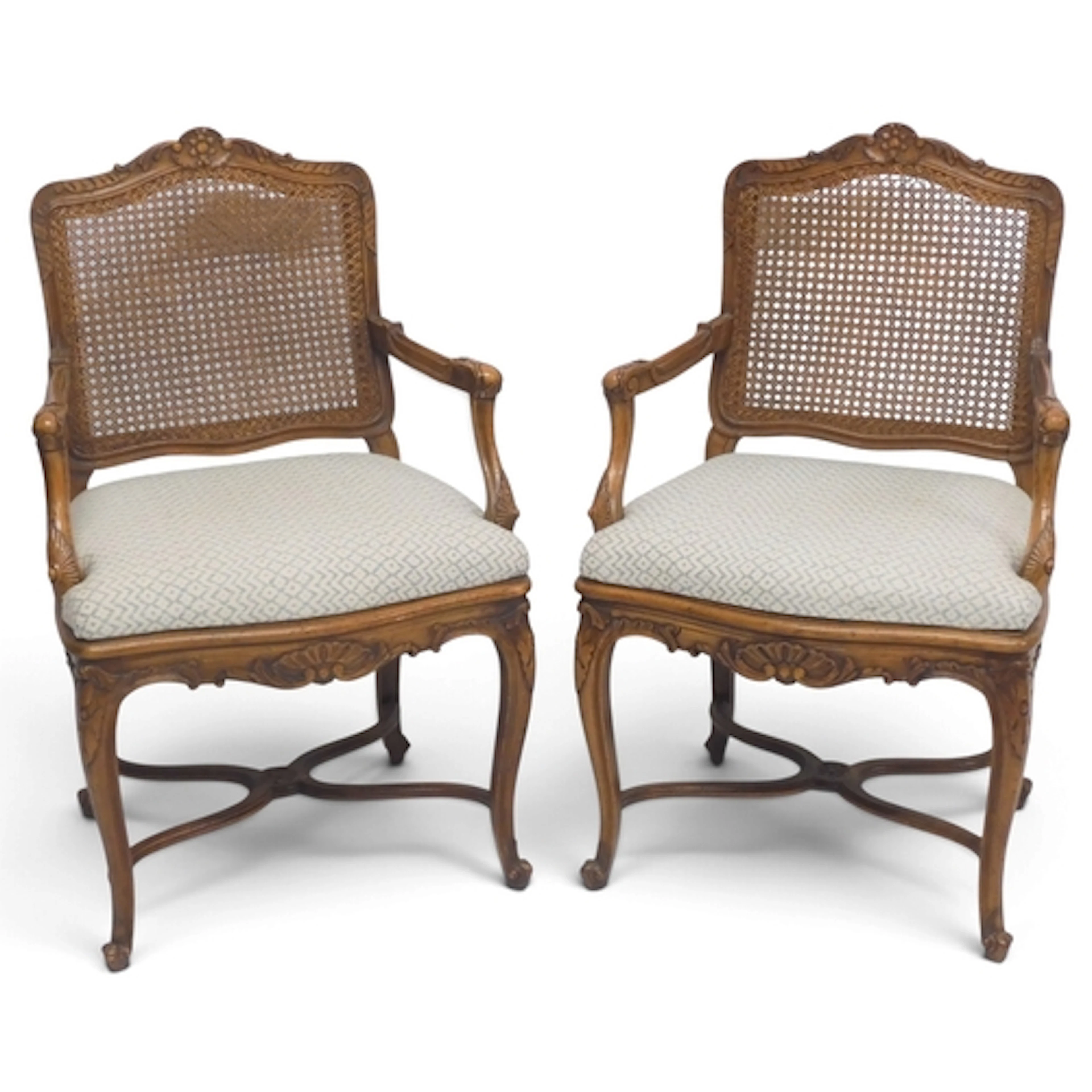A pair of 20th century walnut framed Louis XVI style open ar...