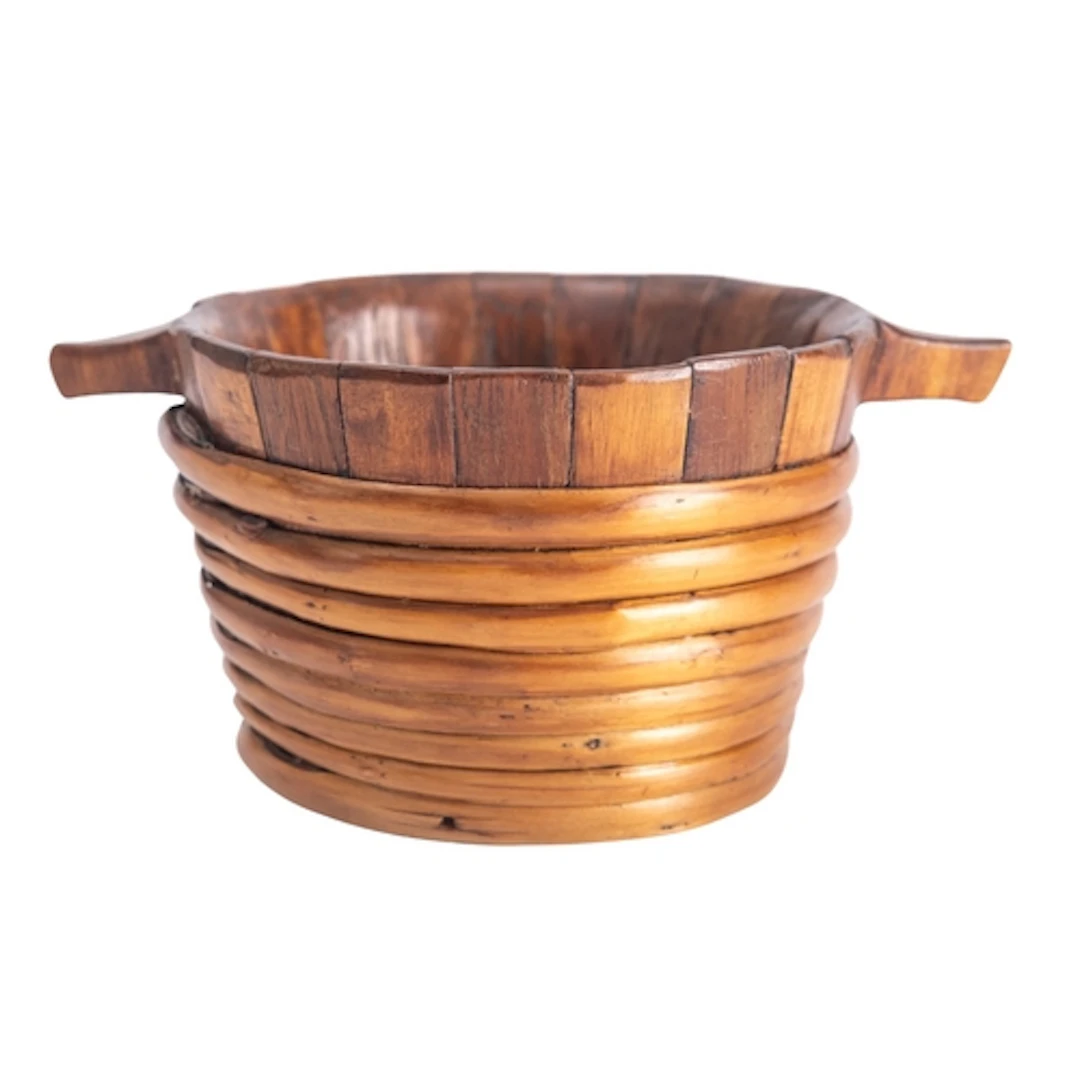 A Scottish Victorian staved treen and rush banded luggie, la...