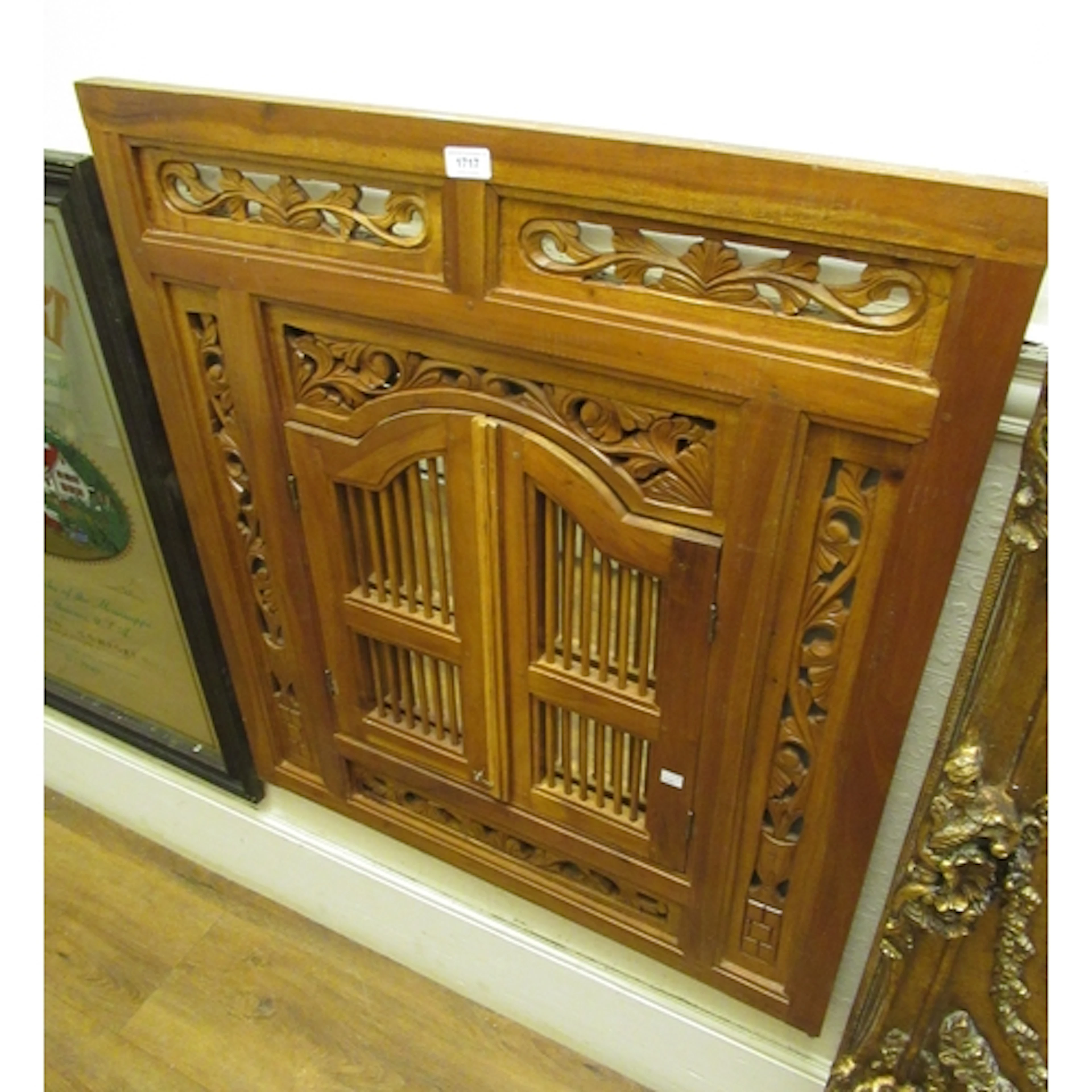 Modern oriental carved hardwood wall mirror, with two doors ...