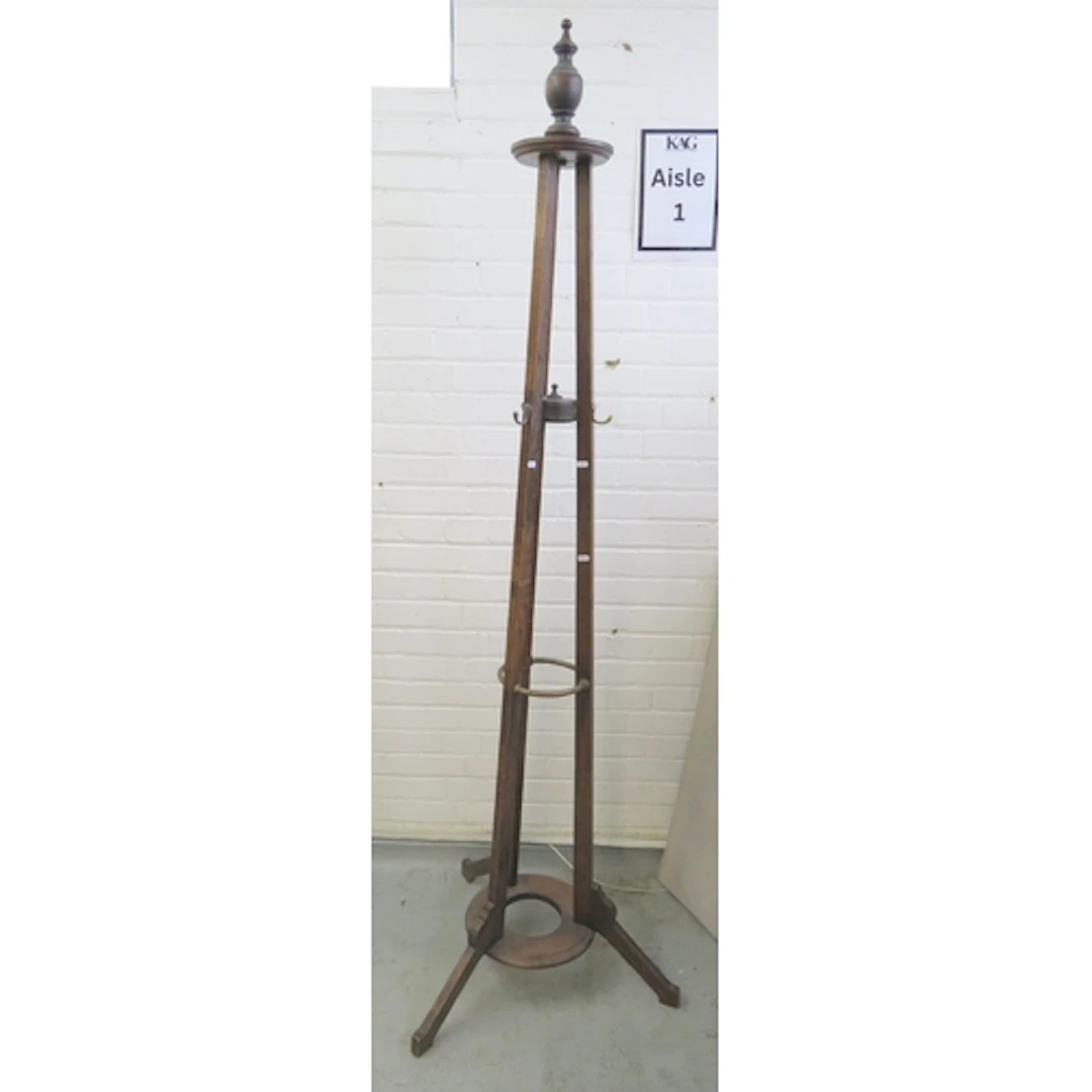 Edwardian Mahogany Arts & Crafts Circular Coat, Hat, Stick S...