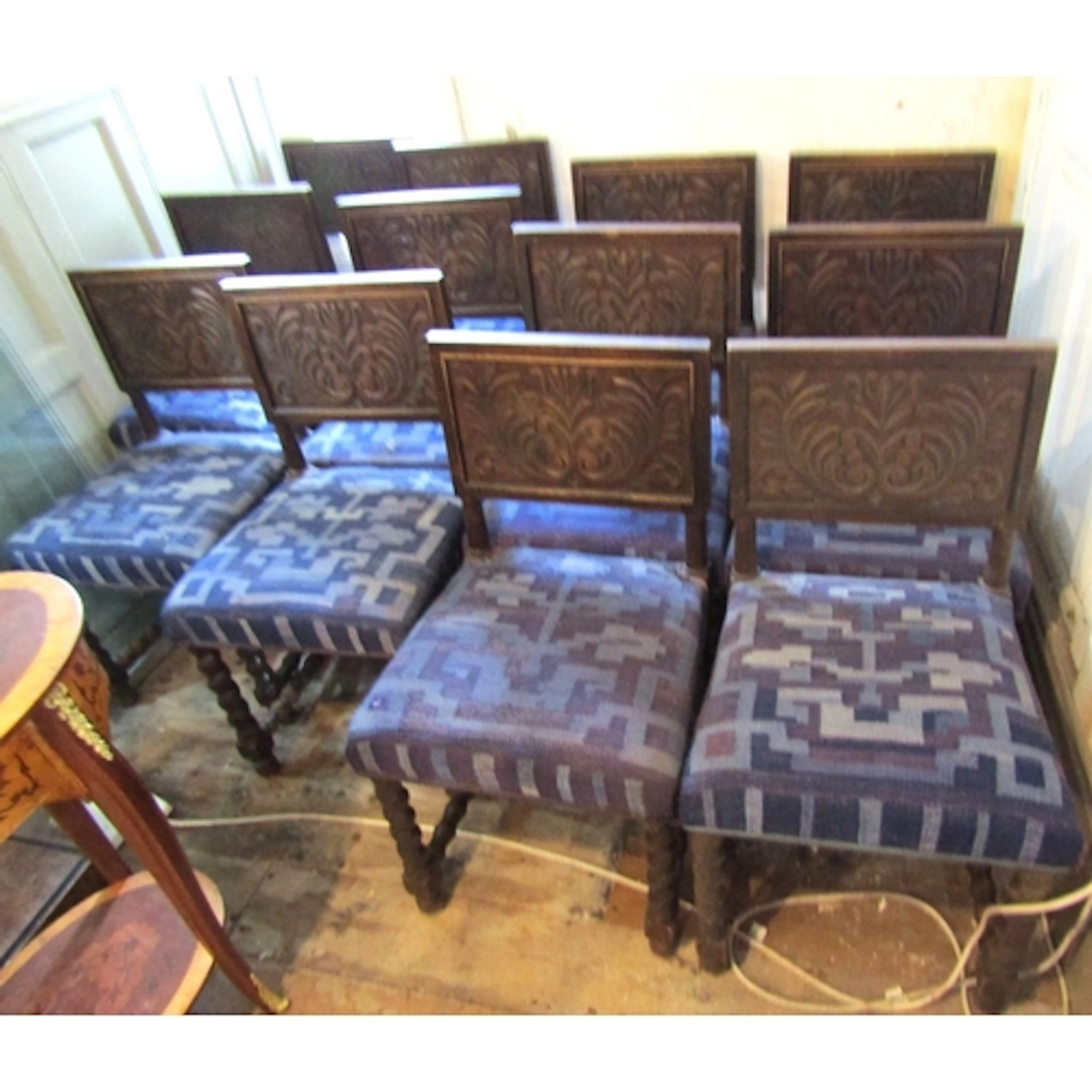 Set of Twelve Kelim Fabric Upholstered Dining Chairs Barley ...