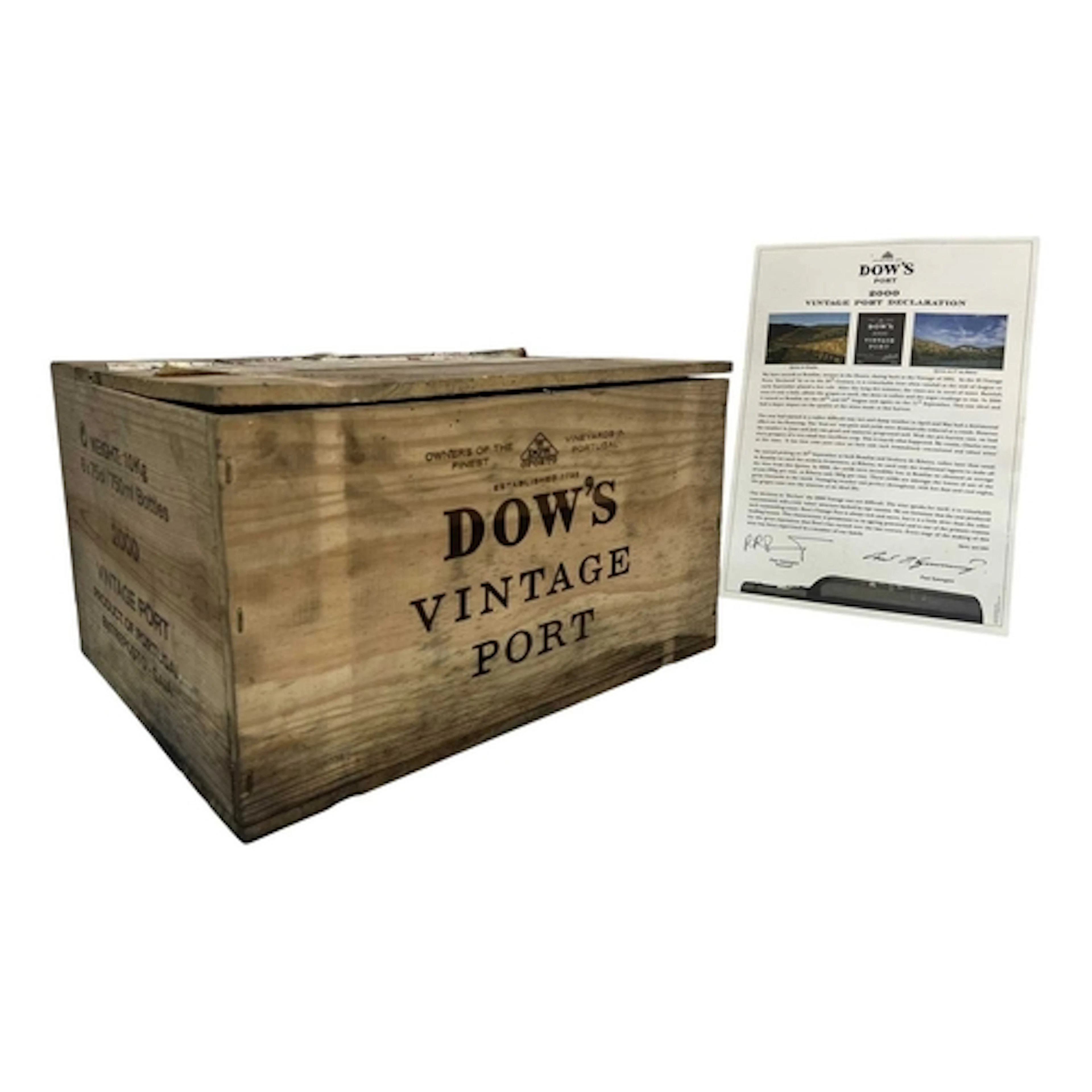 A cased set of 6 Dow's Vintage Port 2000, bottled 2002. In o...