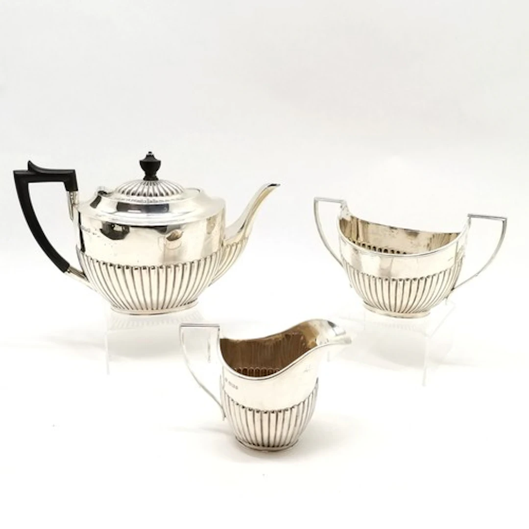 James Deakin & Sons 1897 hallmarked half fluted 3 piece tea ...