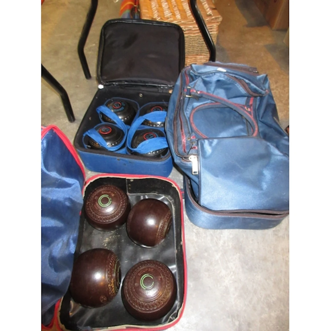 Two Sets of 4 Lawn Bowls and Pair of Lawn Bowls