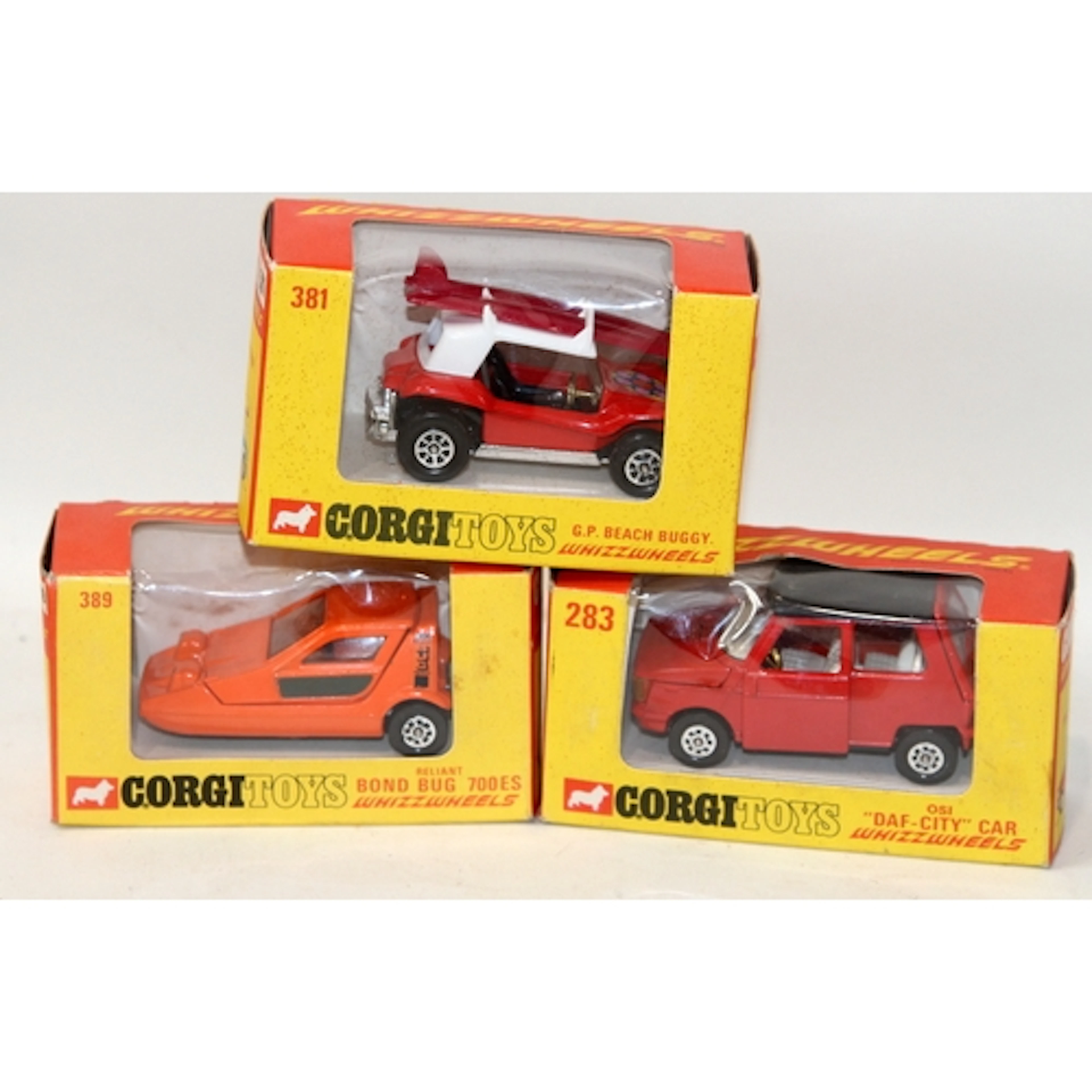 Vintage early edition Corgi Whizzwheels: 283 DAF City Car, 3...