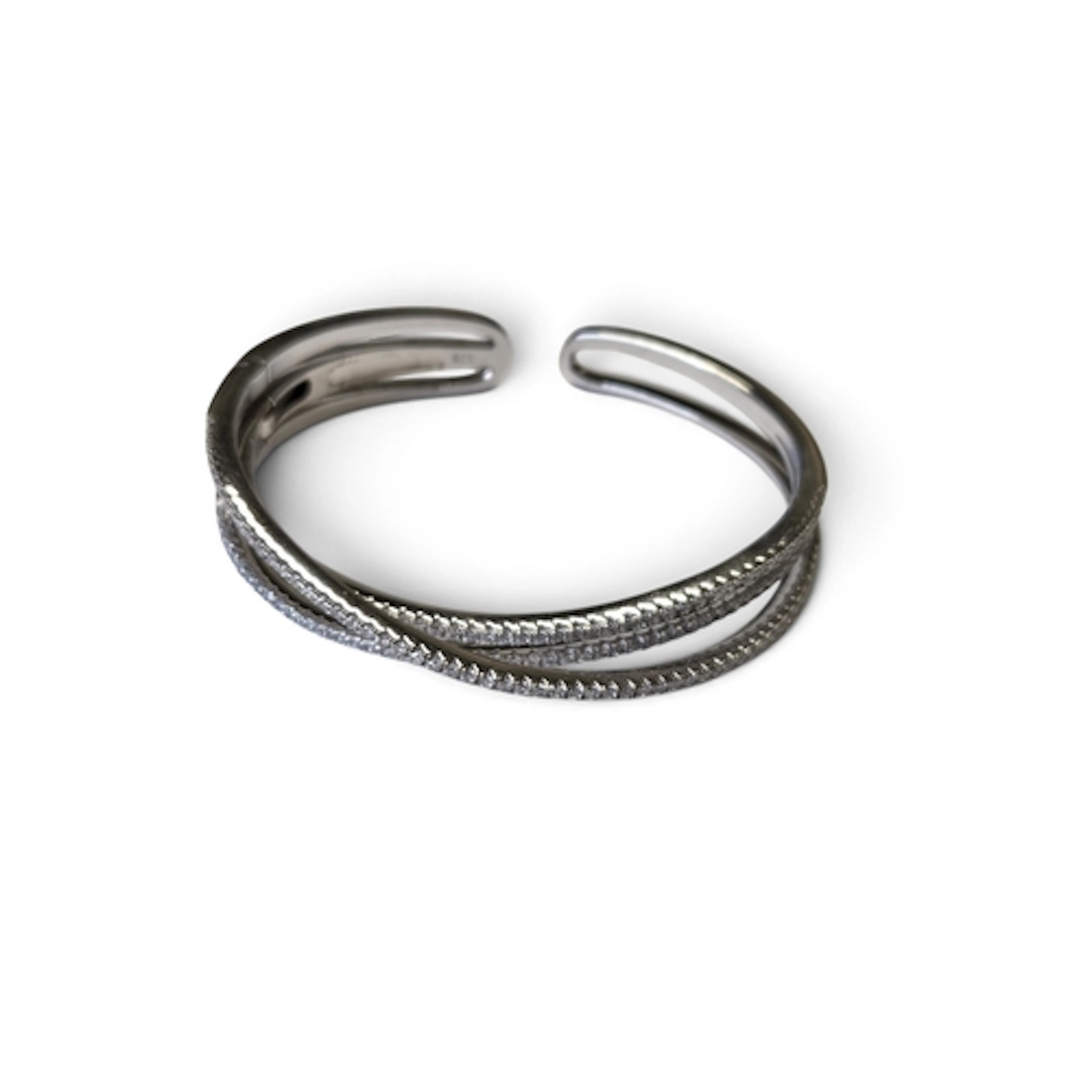 A Silver and gem set three bar Bangle.