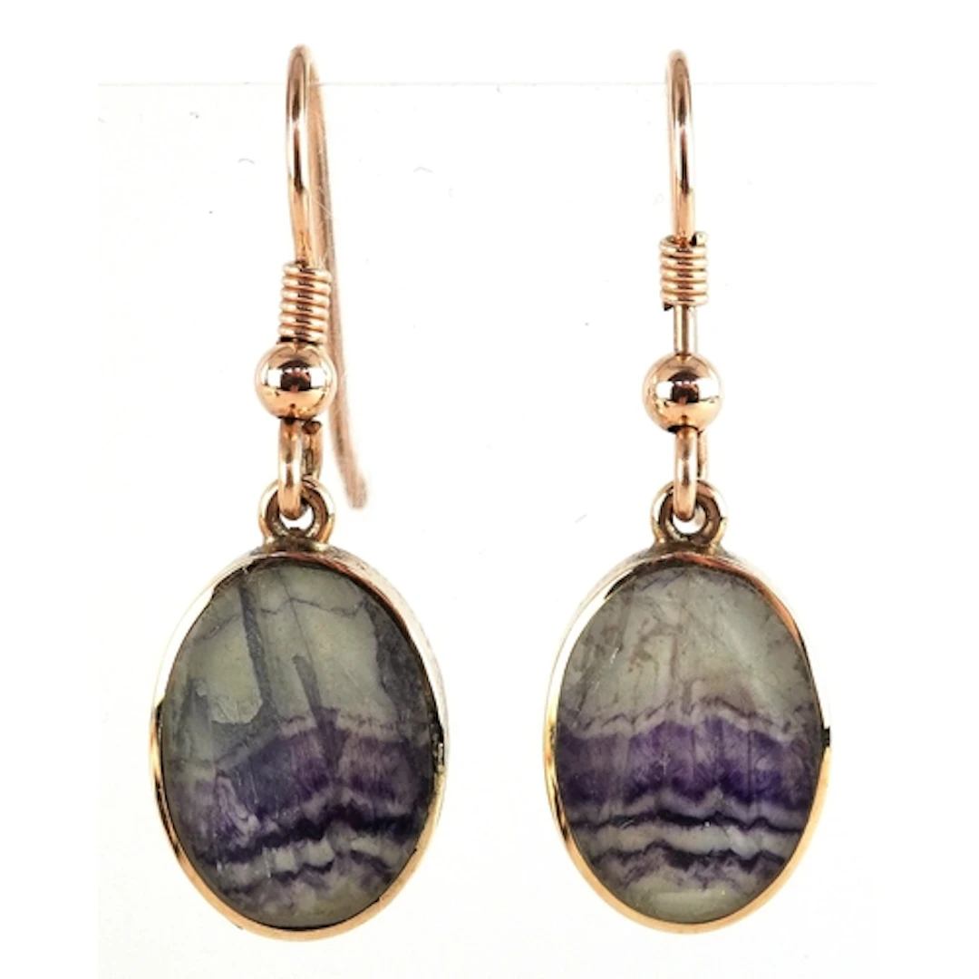 Pair of 9ct gold Blue John drop earrings, 3.2cm high, total ...