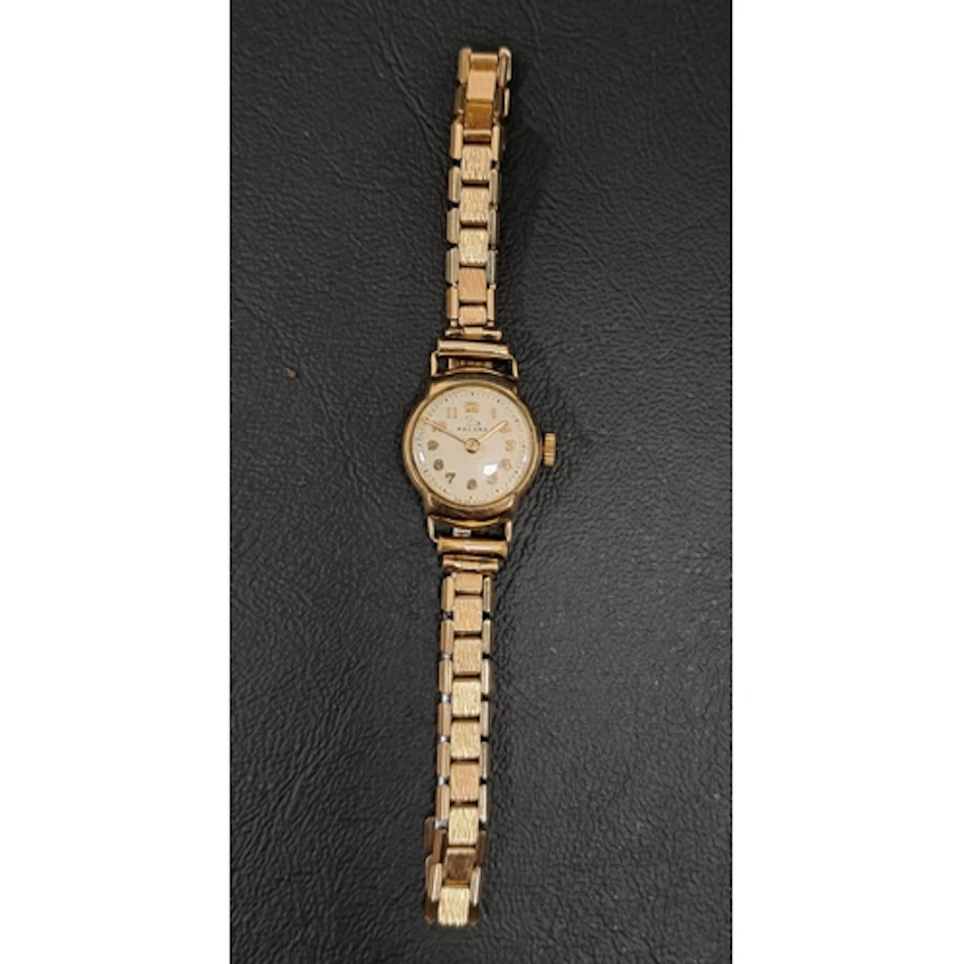 LADIES RECORD NINE CARAT GOLD CASED WRISTWATCH the dial with...