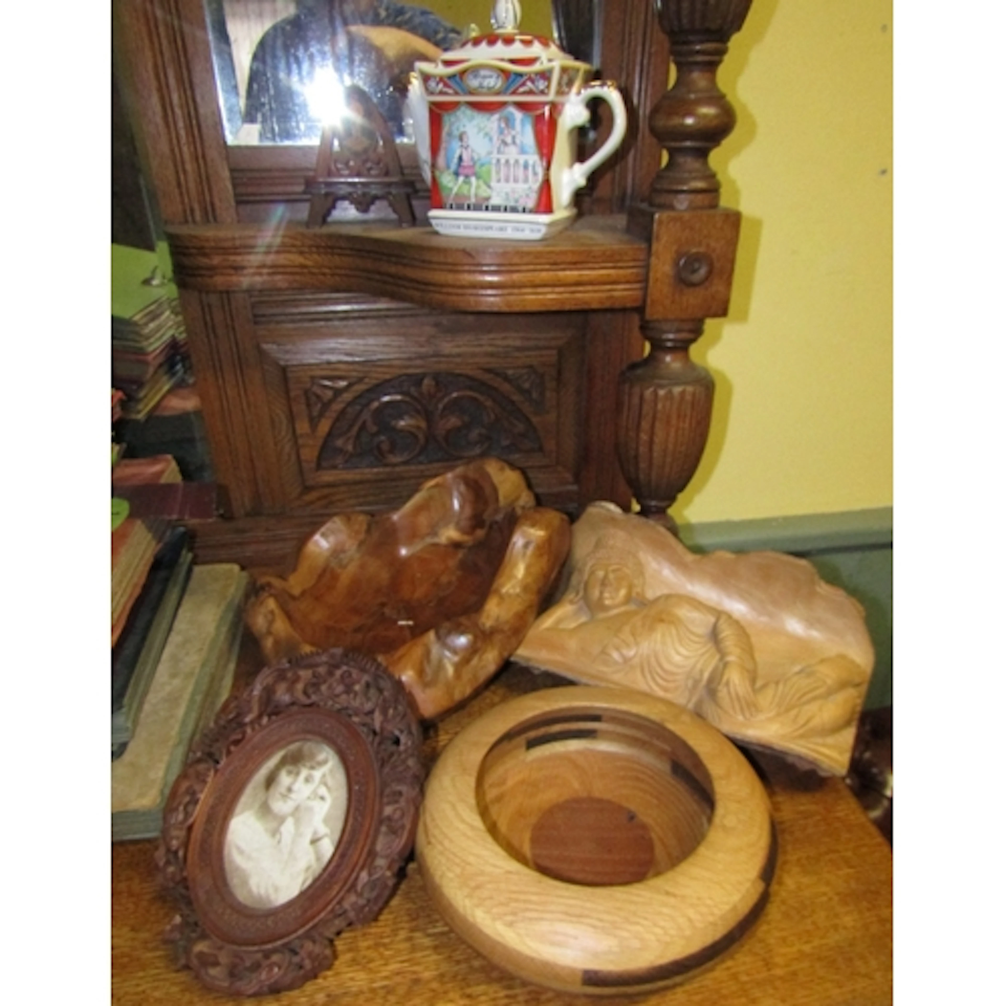 Collection of Various Carved Wooden Items Including Photogra...