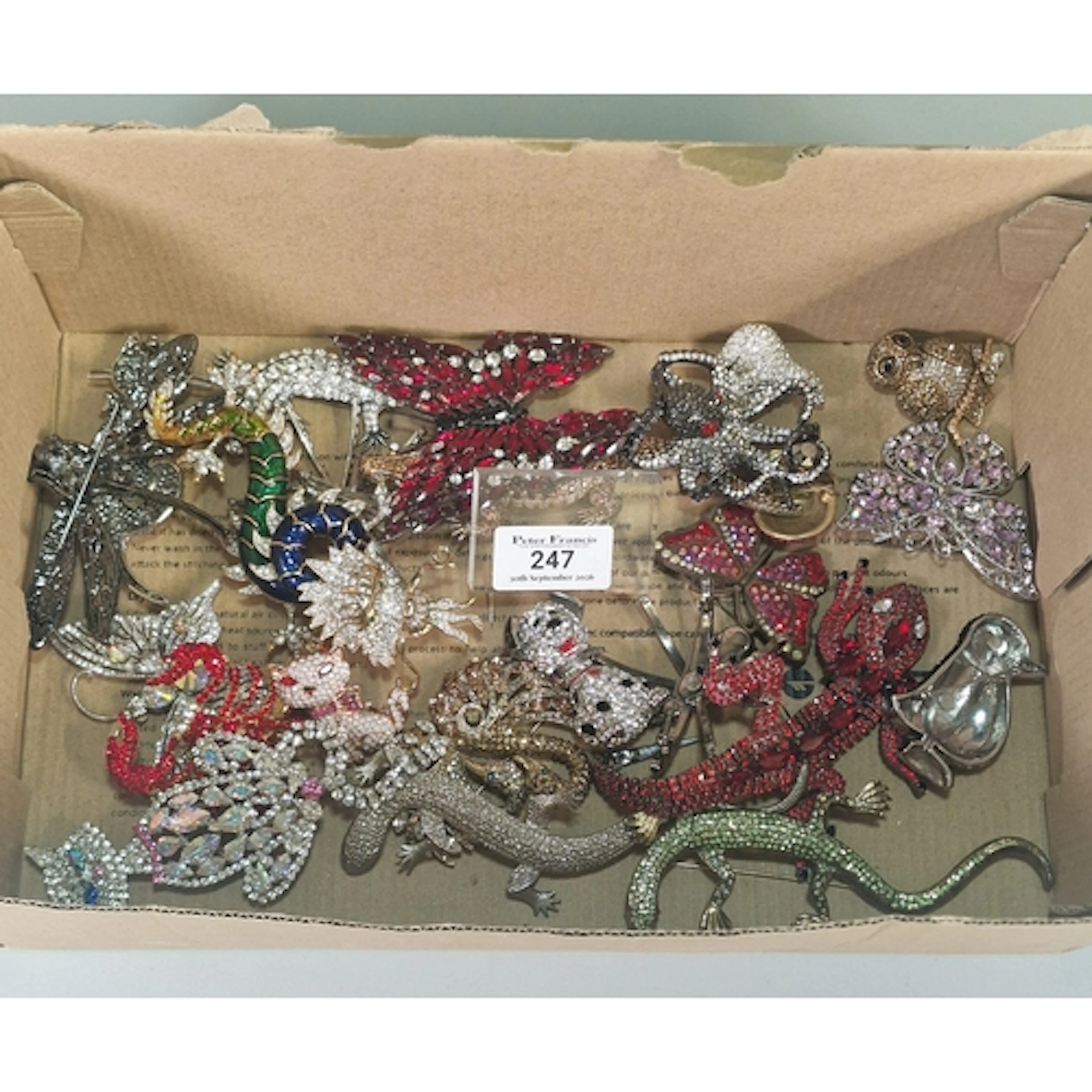 Collection of novelty costume brooches in the form of variou...