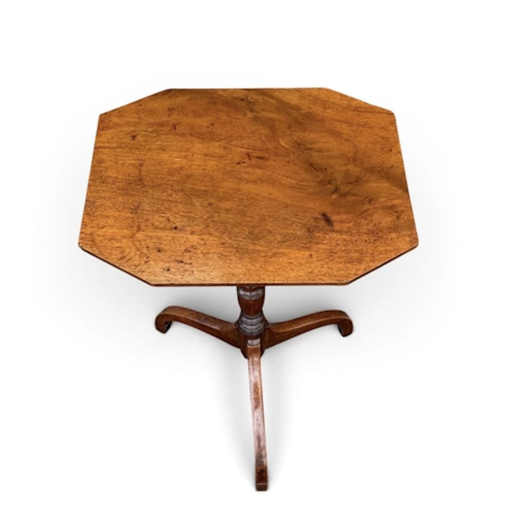 A REGENCY MAHOGANY PEDESTAL TABLE, WITH CANTED CORNER RECTAN...