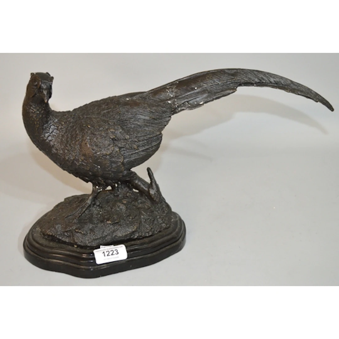 Modern dark patinated bronze figure of a pheasant, after Moi...